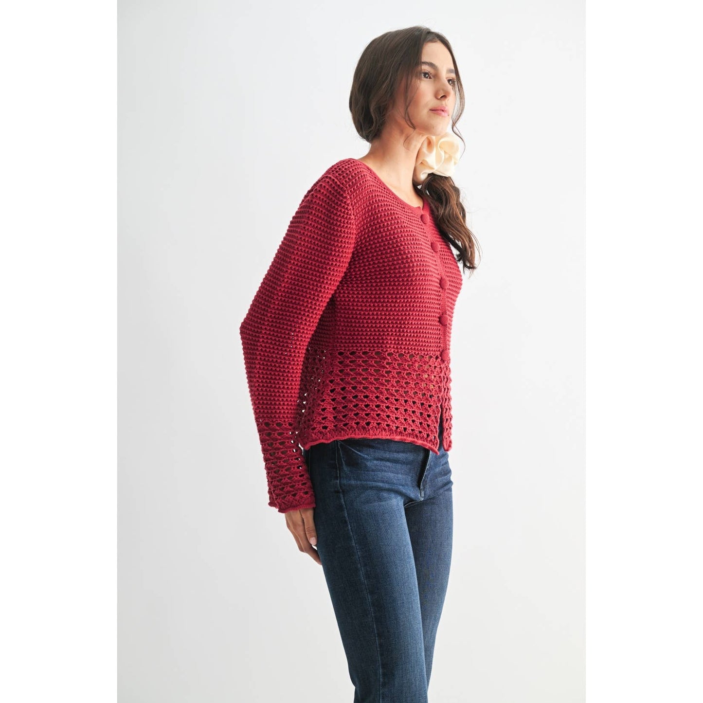 Crimson Crochet Cardigan