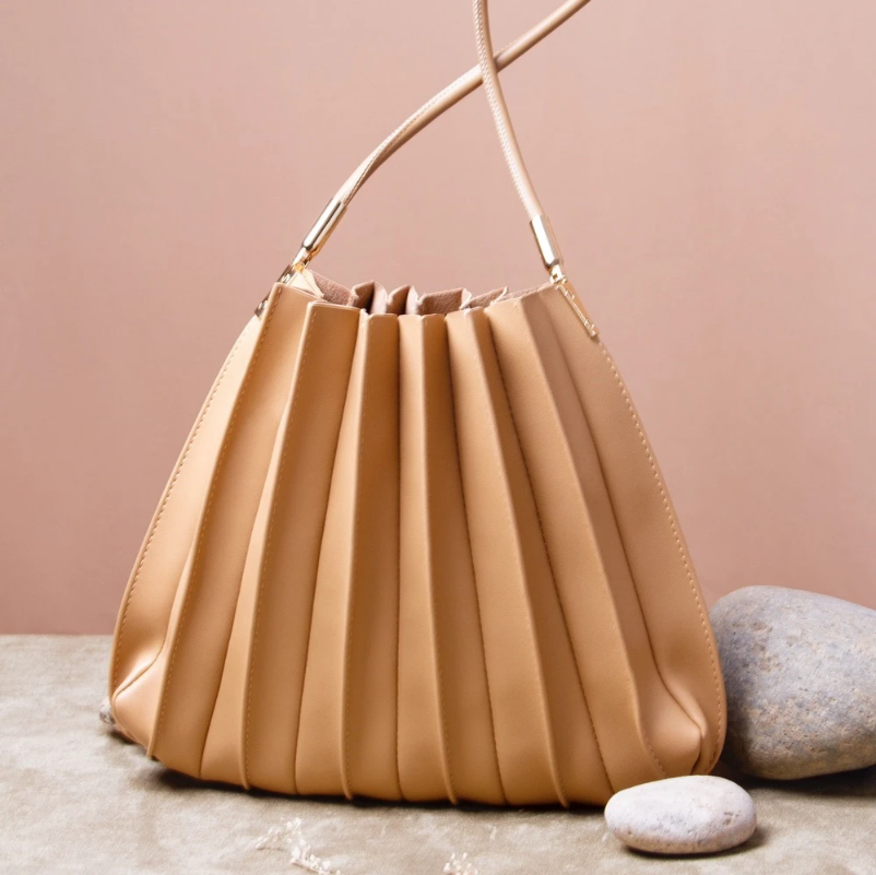 Carrie Pleated Shoulder Bag - Tan