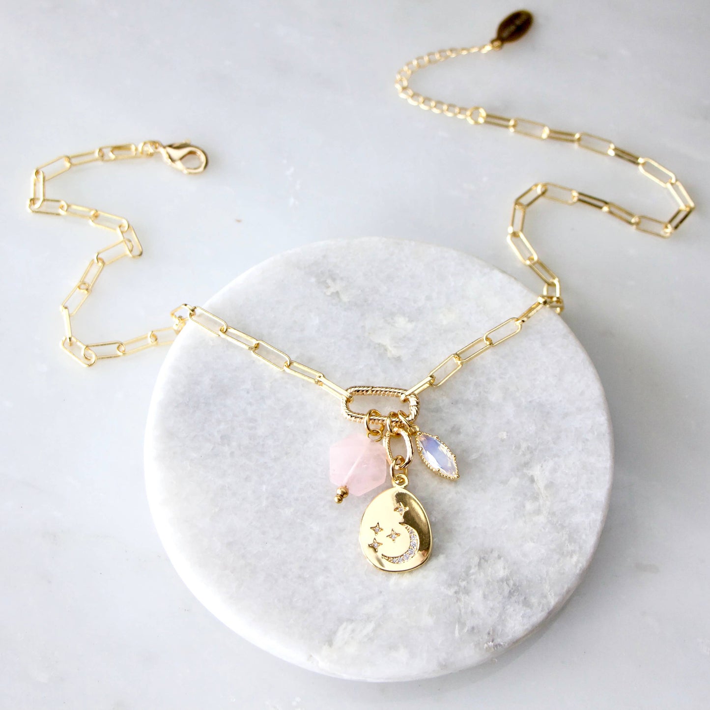 Celestial Coin & Gem Charm Necklace