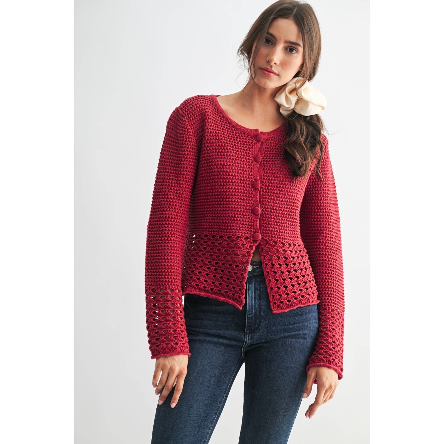 Crimson Crochet Cardigan