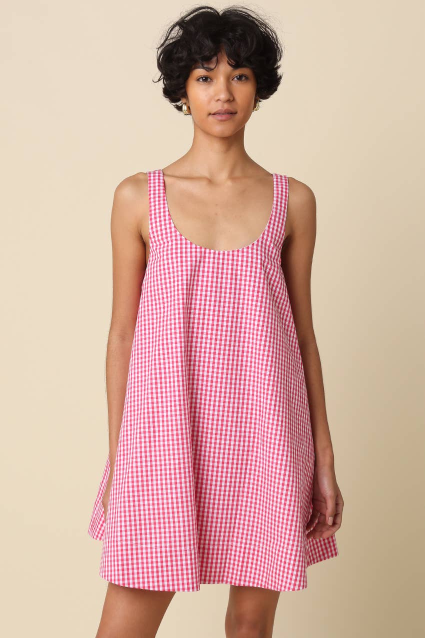 pink gingham active dress Peyton Gingham Active Mini Dress - Pink and Cream