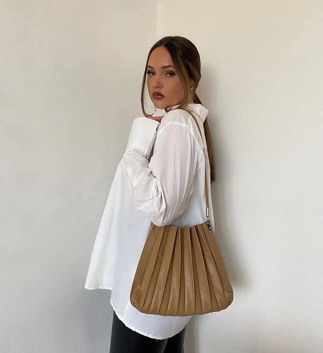 Carrie Pleated Shoulder Bag - Tan