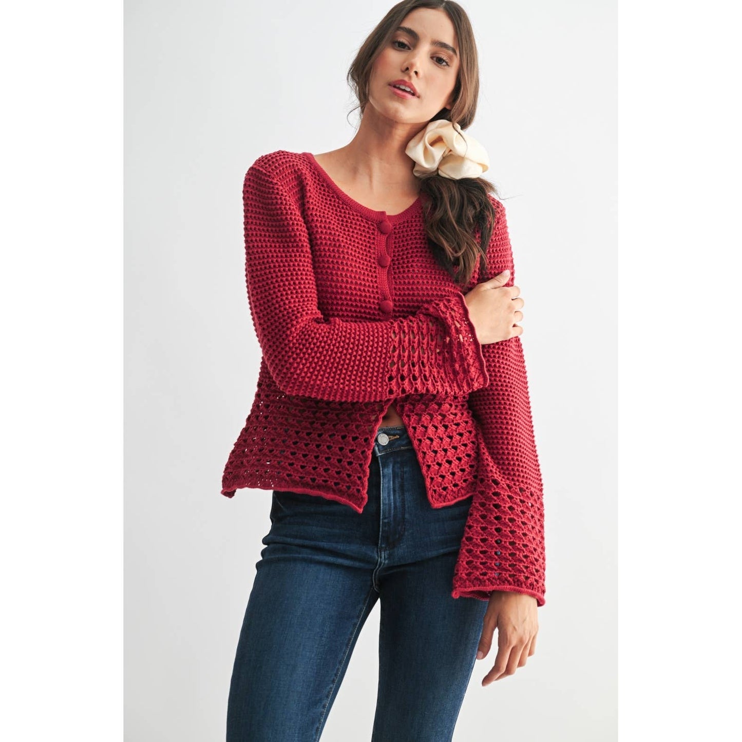 Crimson Crochet Cardigan