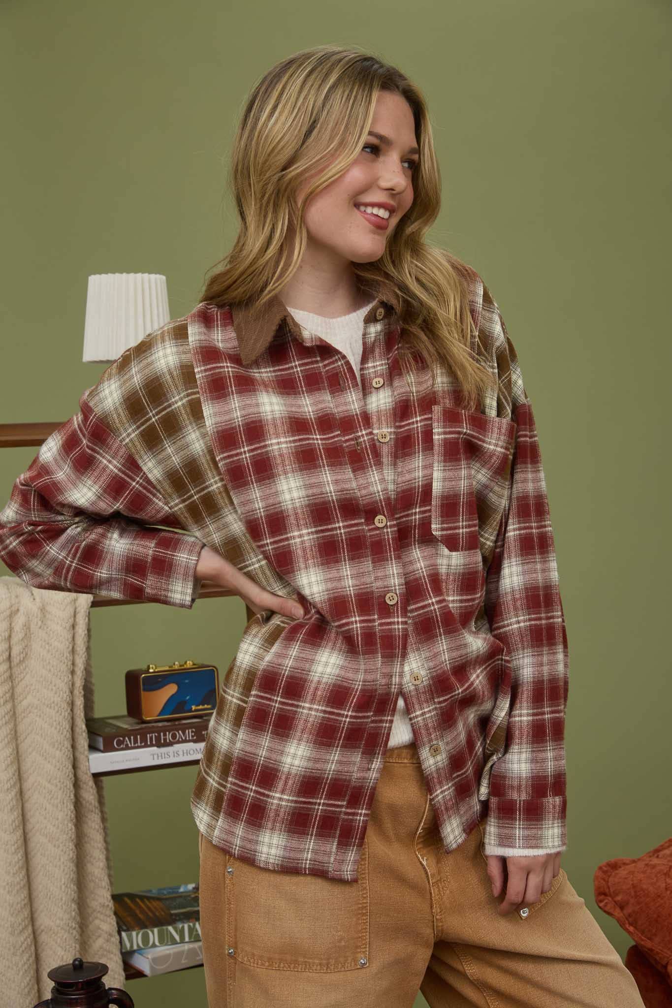 Jade Patchwork Plaid Top