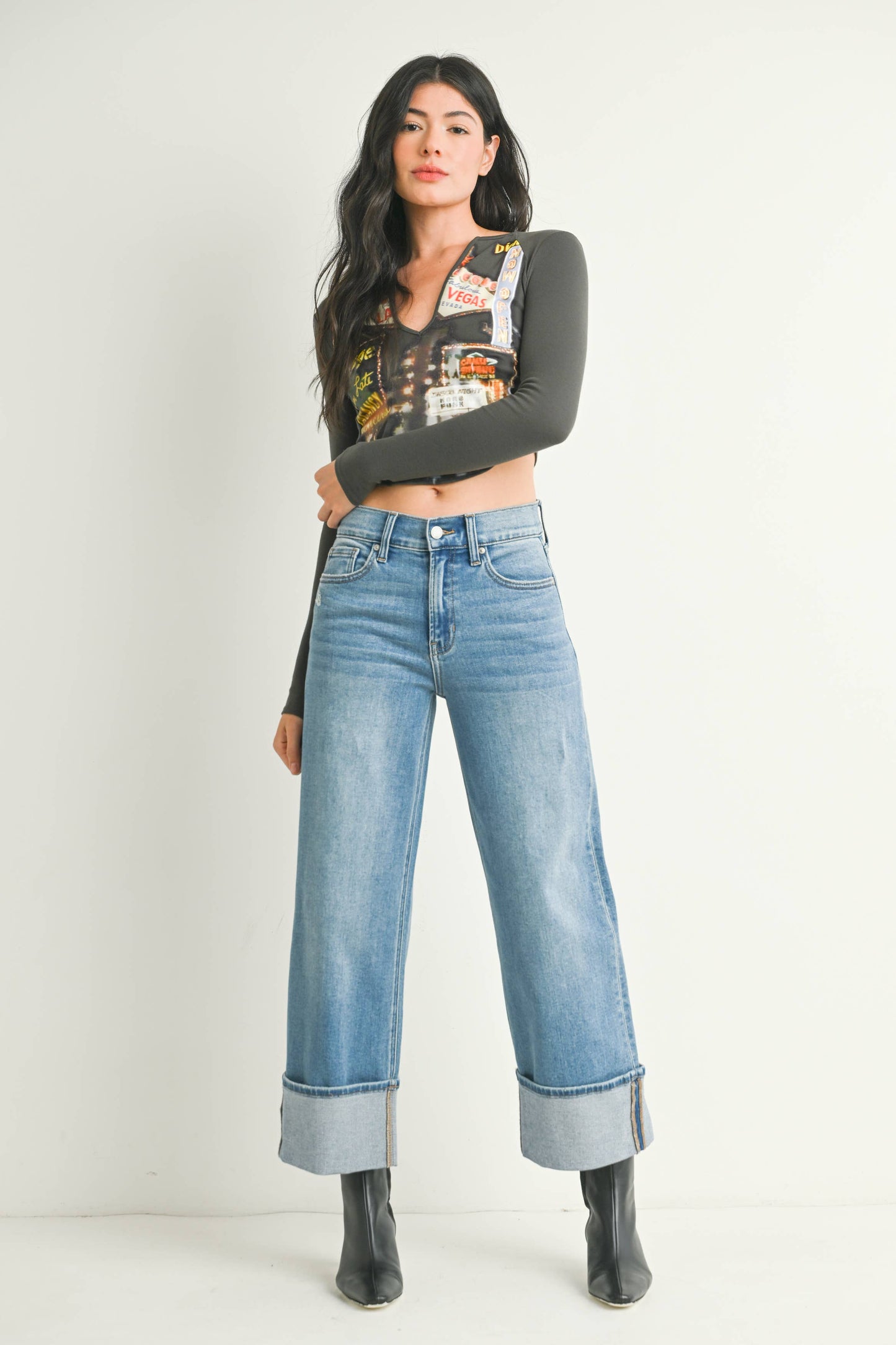 Lulu Petite Cuffed Wide Jeans