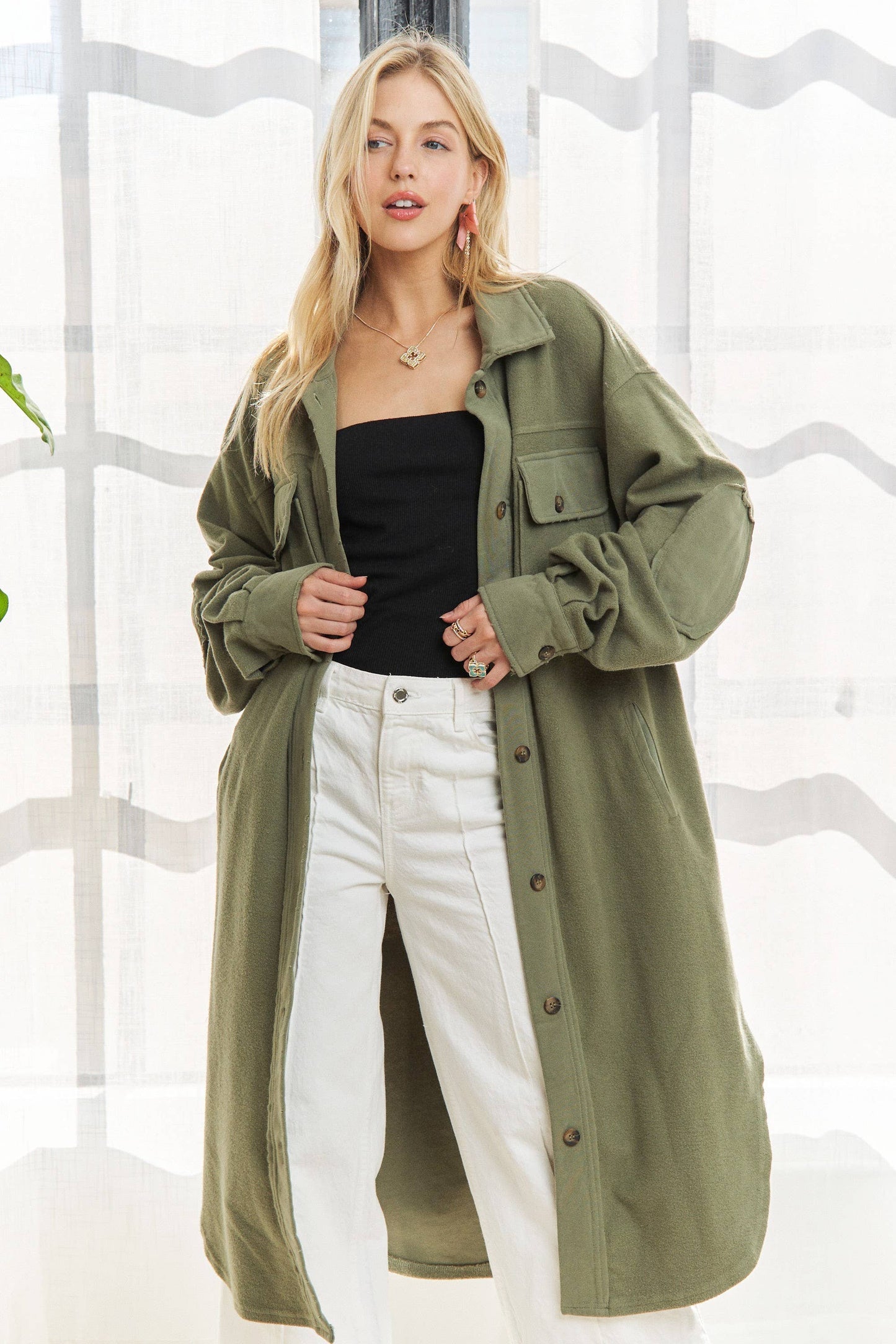 Jade Elbow Patch Shacket -Two Colors