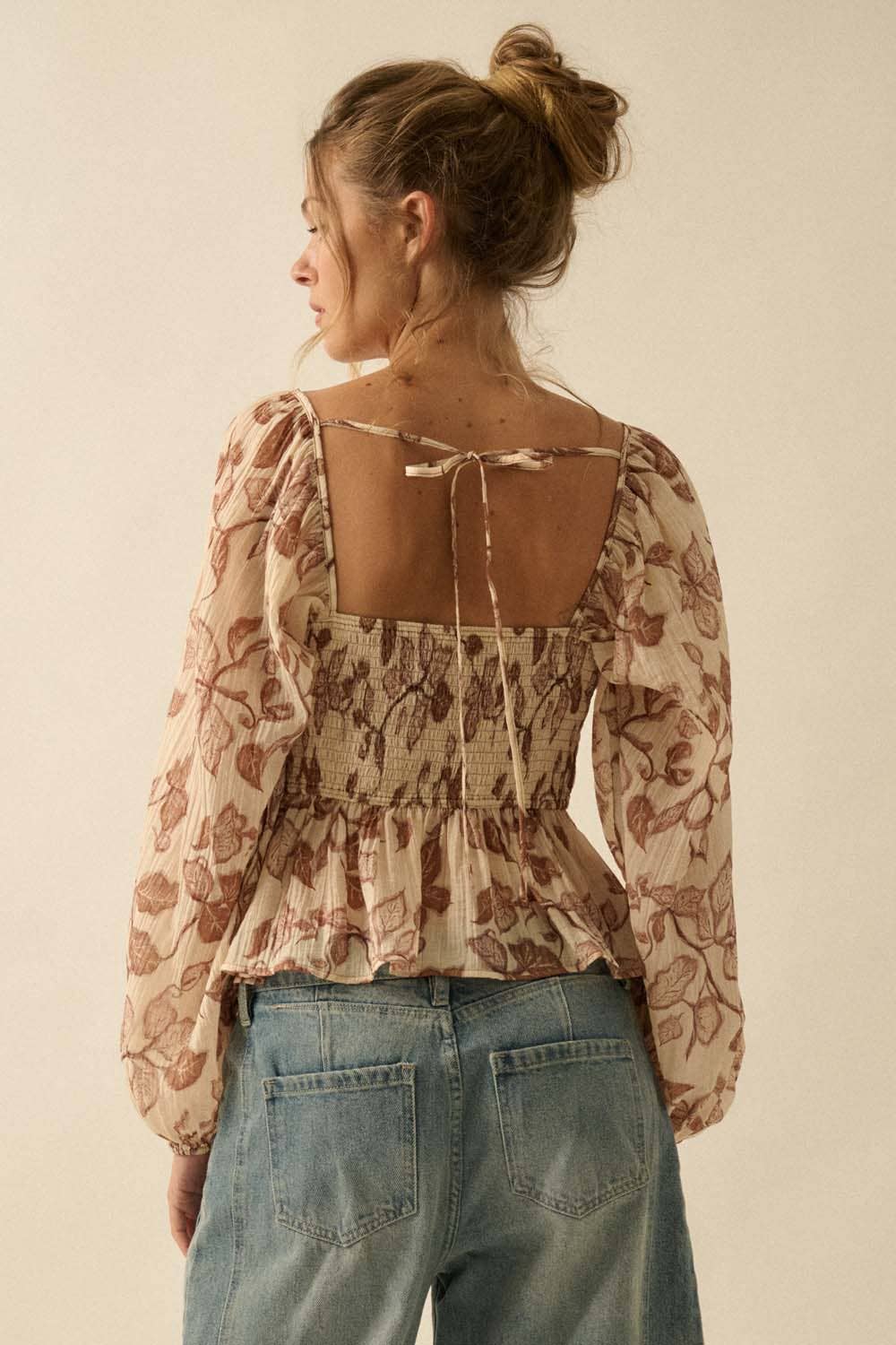 Henna Velvet-Trim Babydoll Top