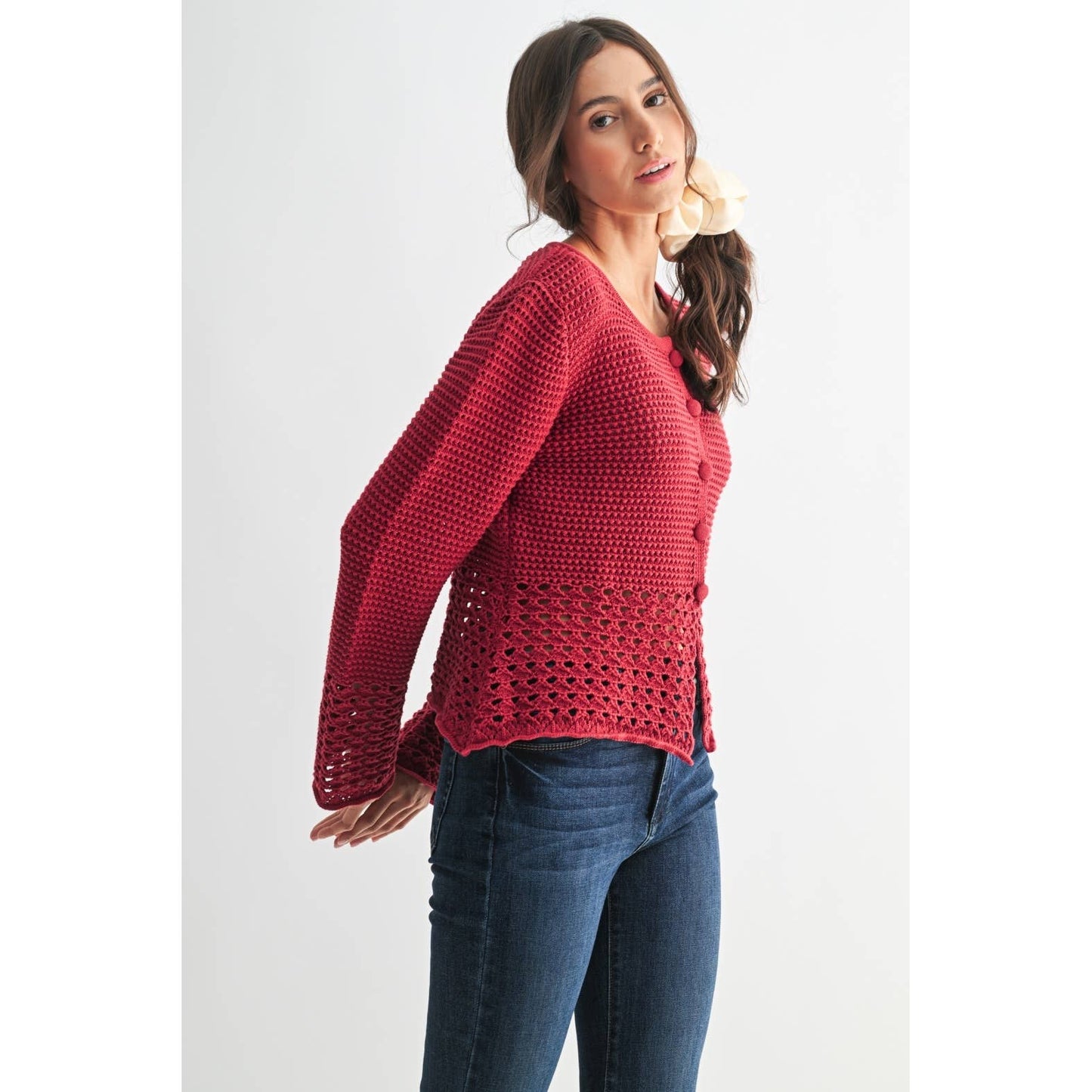 Crimson Crochet Cardigan