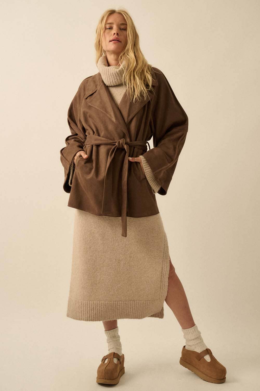 Christa Suede Belted Trench Coat- Two Colors