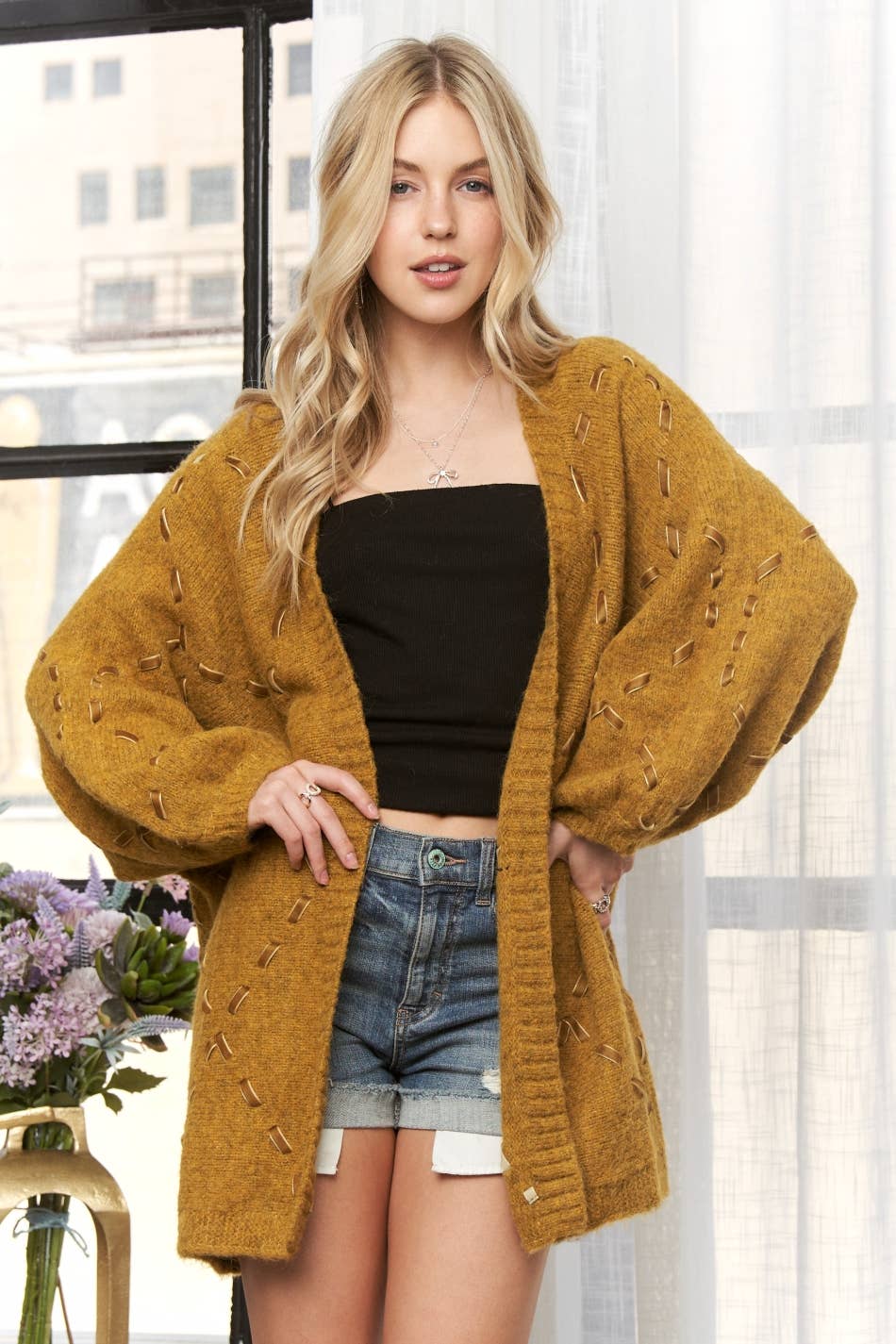 Carmen Woven Cardigan - Mustard