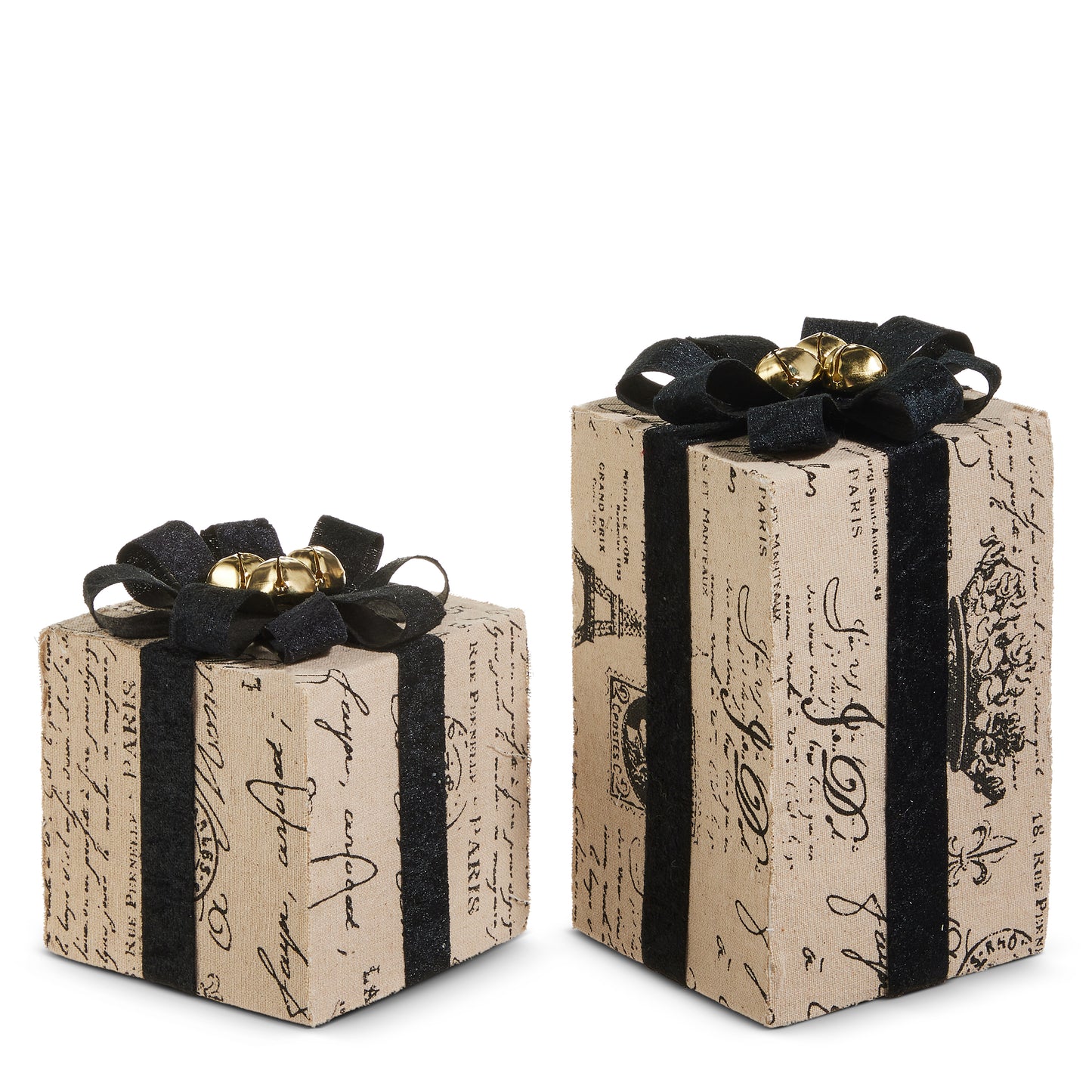 Toile Packages w/ Velvet Ribbon & Metal Bells