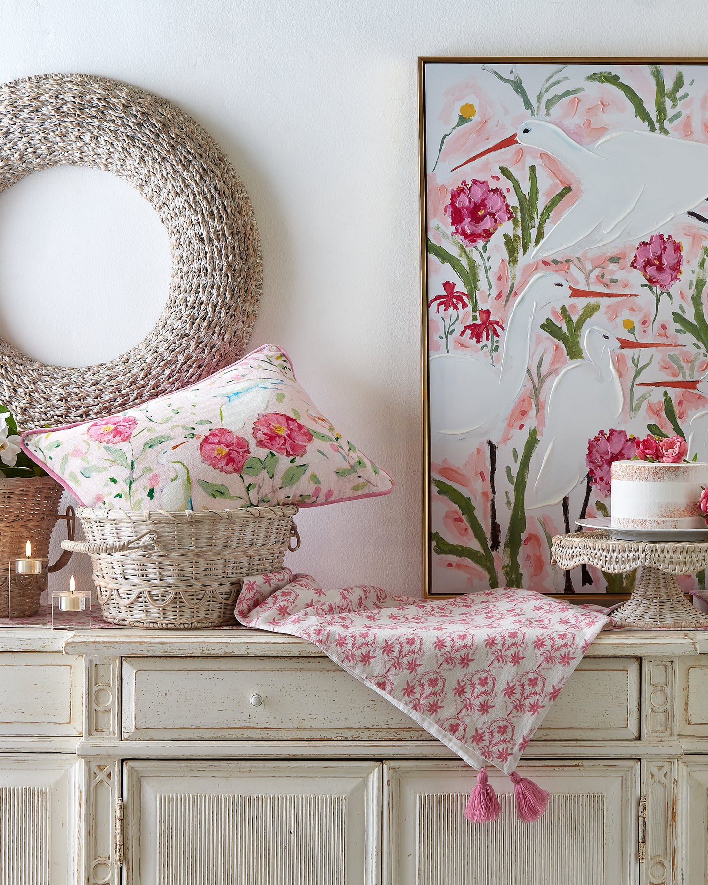 Egrets in Camellias Pillow