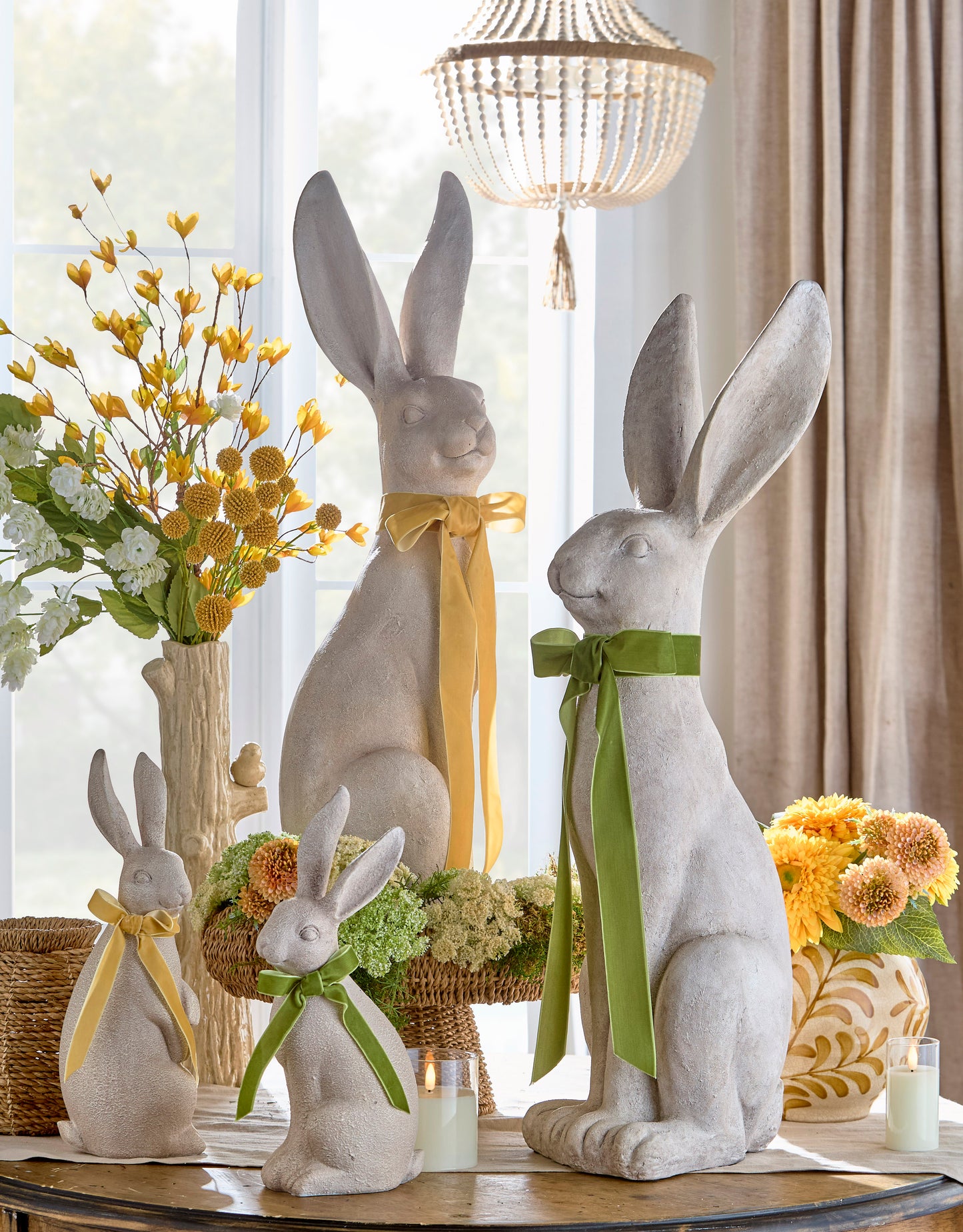 14.5" Concrete Look Rabbit With Bow