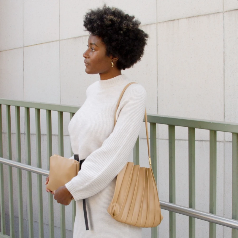 Carrie Pleated Shoulder Bag - Tan
