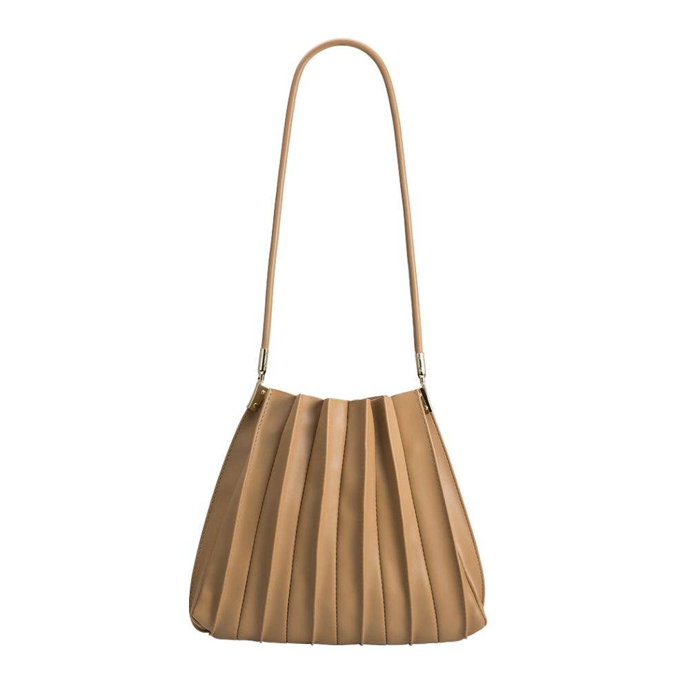 Carrie Pleated Shoulder Bag - Tan