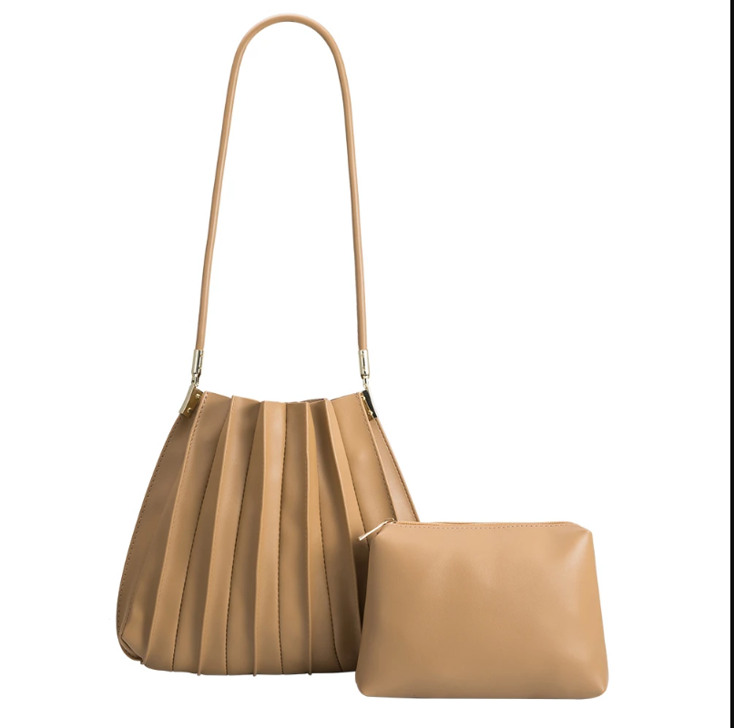Carrie Pleated Shoulder Bag - Tan
