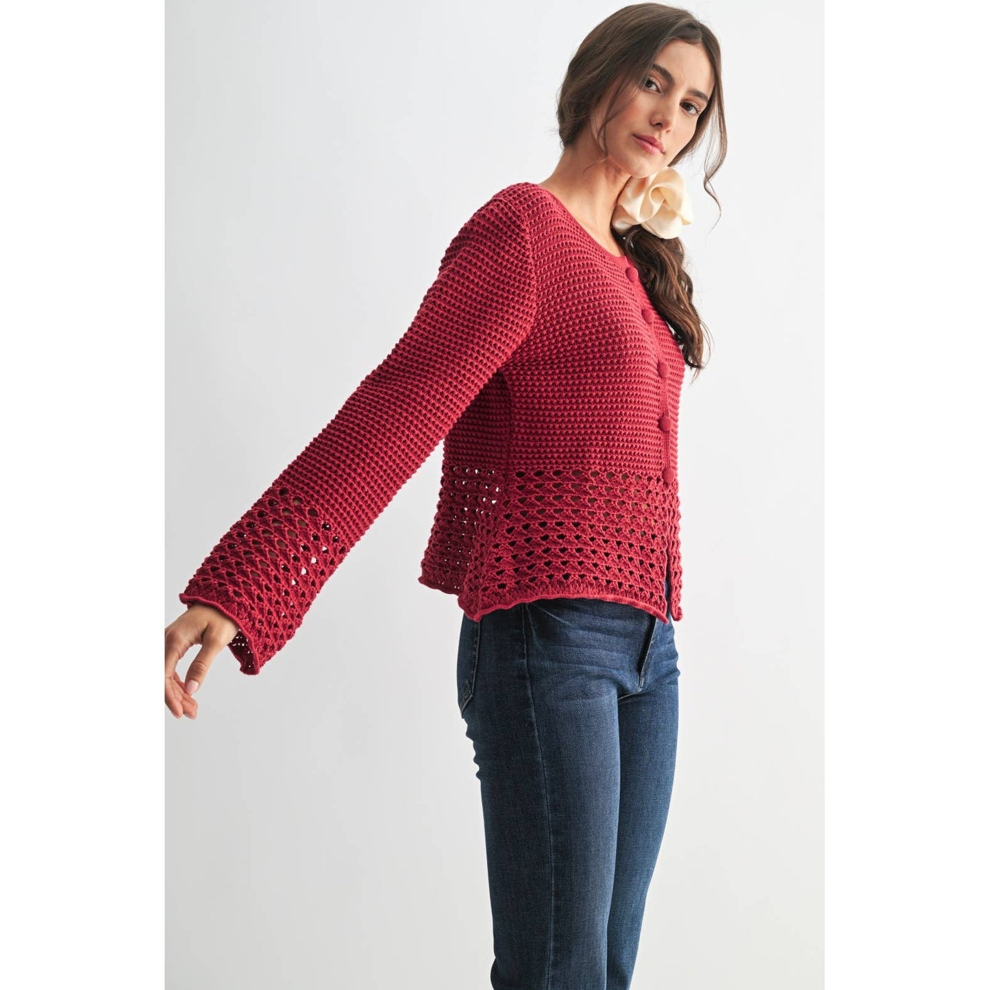 Crimson Crochet Cardigan