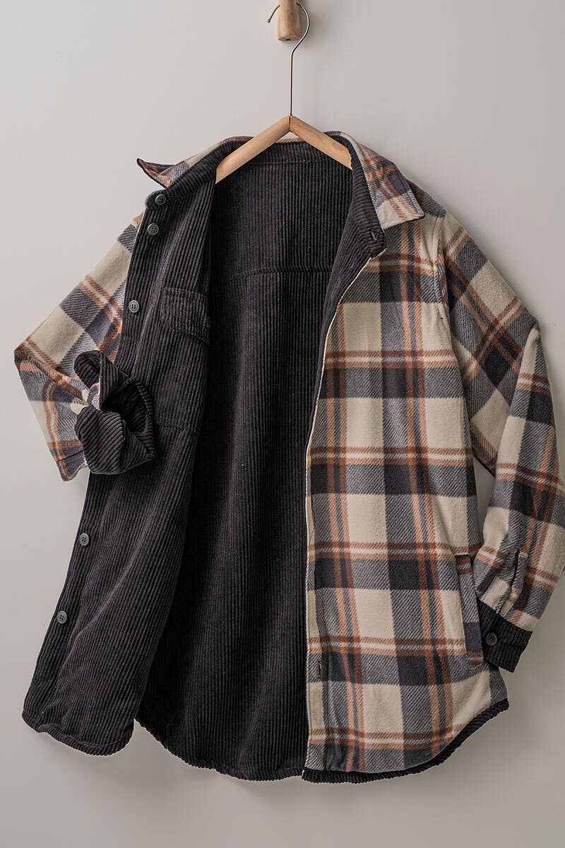 Plaid Reversible Corduroy Shacket