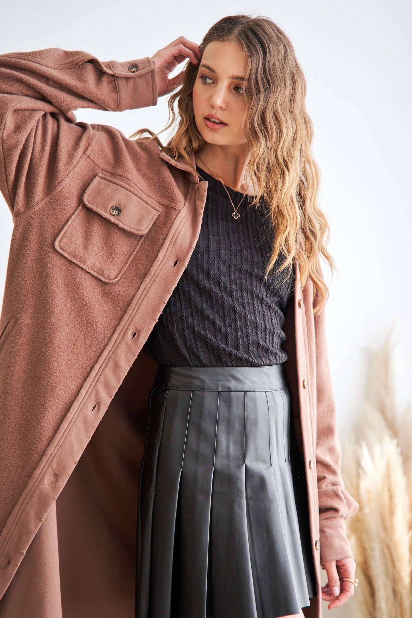 Jade Elbow Patch Shacket -Two Colors