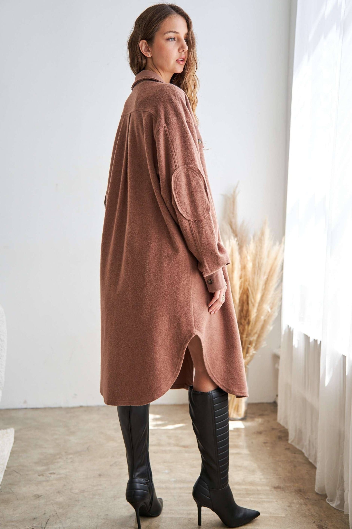 Jade Elbow Patch Shacket -Two Colors