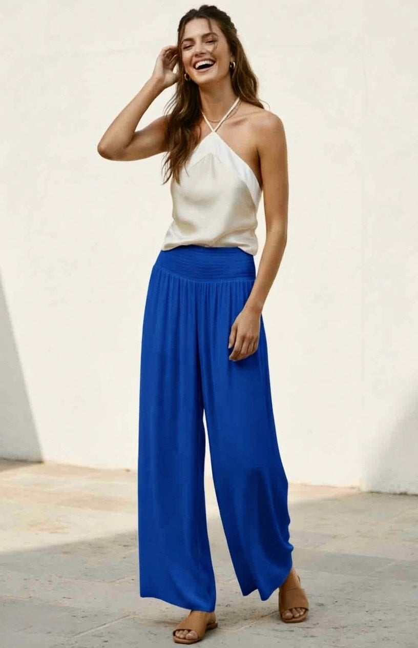 Jana Smocked Wide Leg Pants - Cobalt