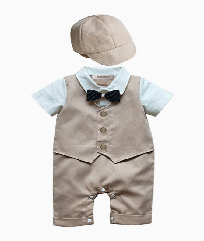 Tuxedo Baby Romper w/ Hat