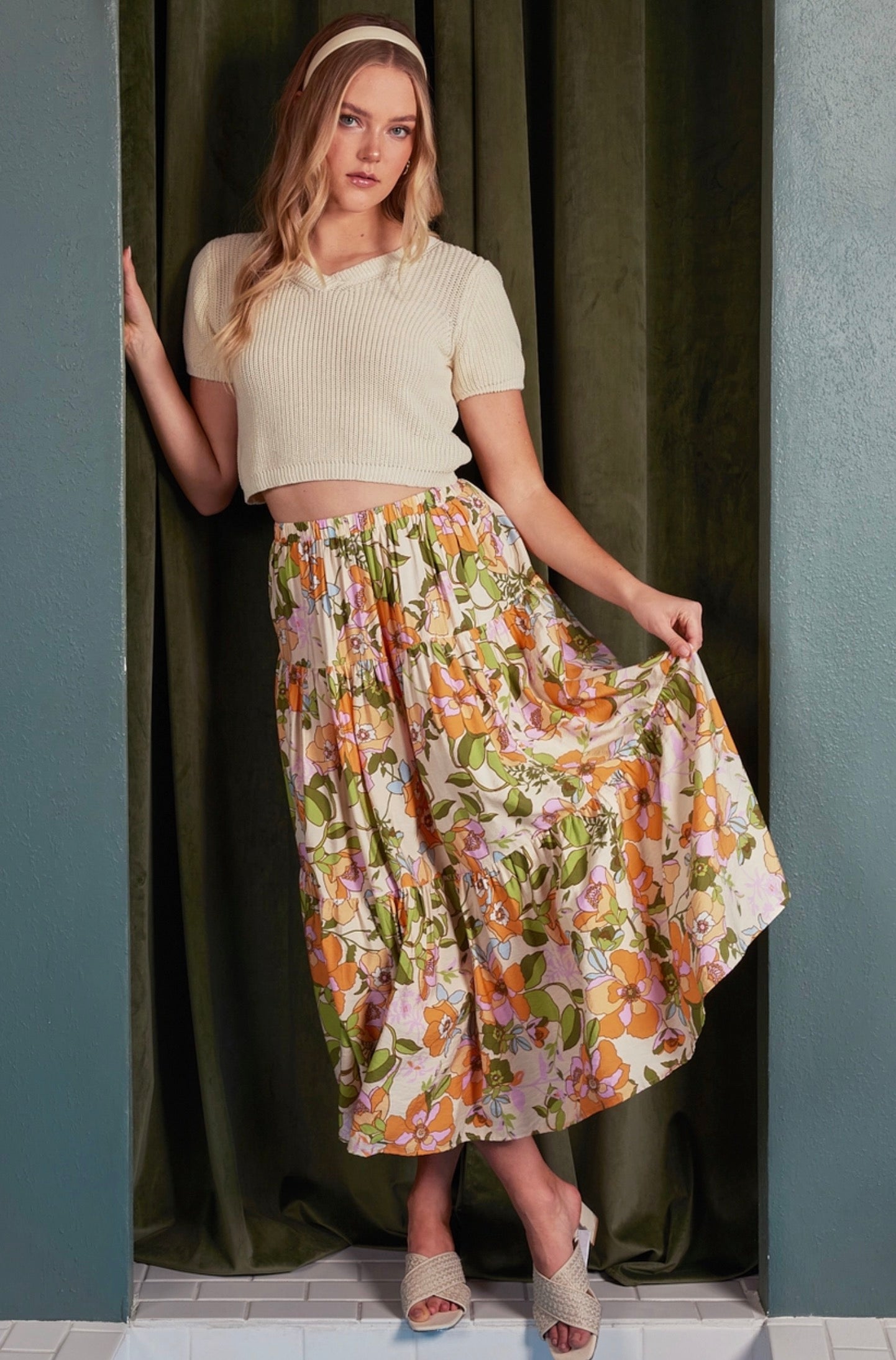 Portia Retro Floral Skirt
