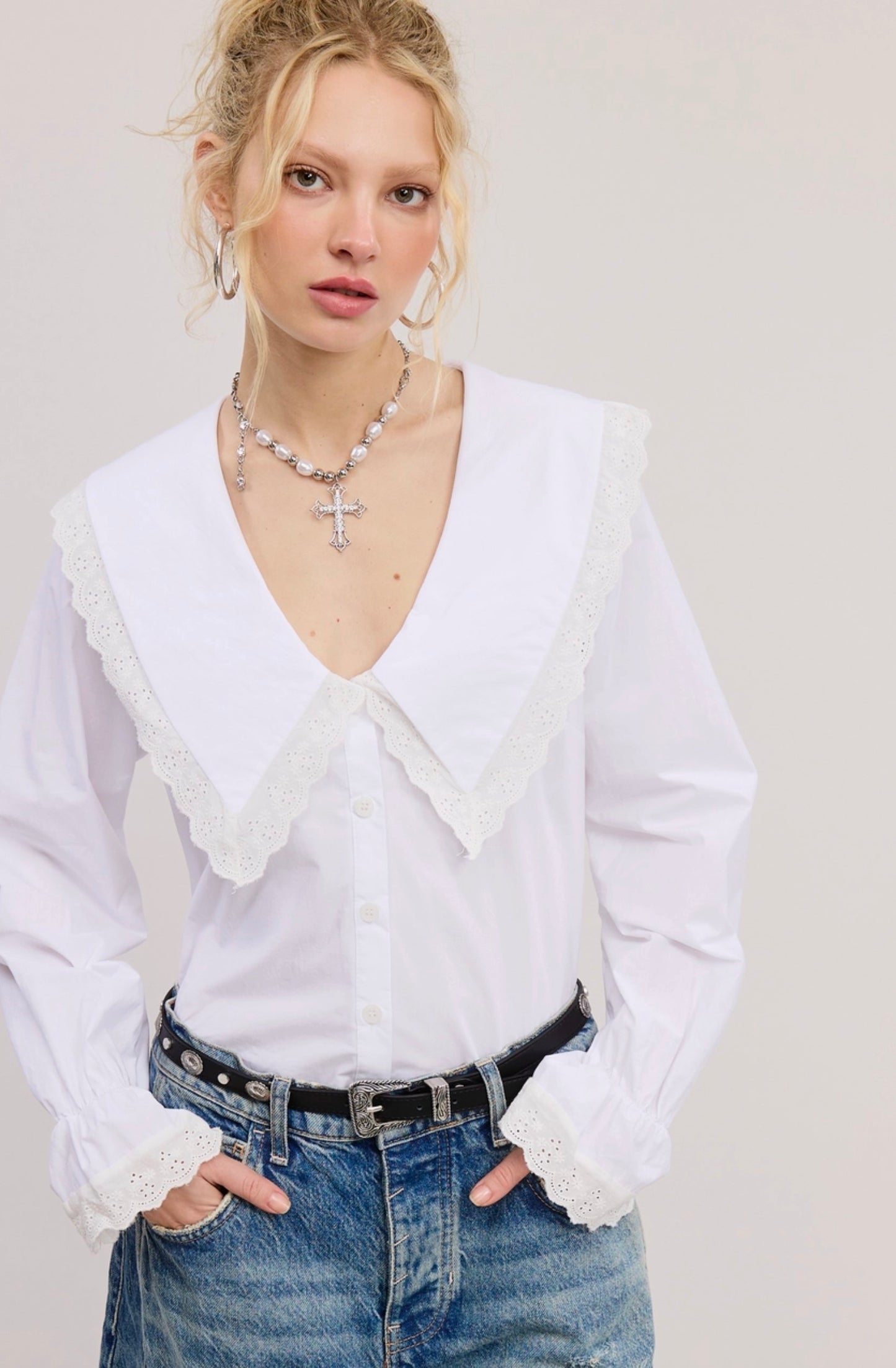 Mikenna Vintage Bib Collar Top