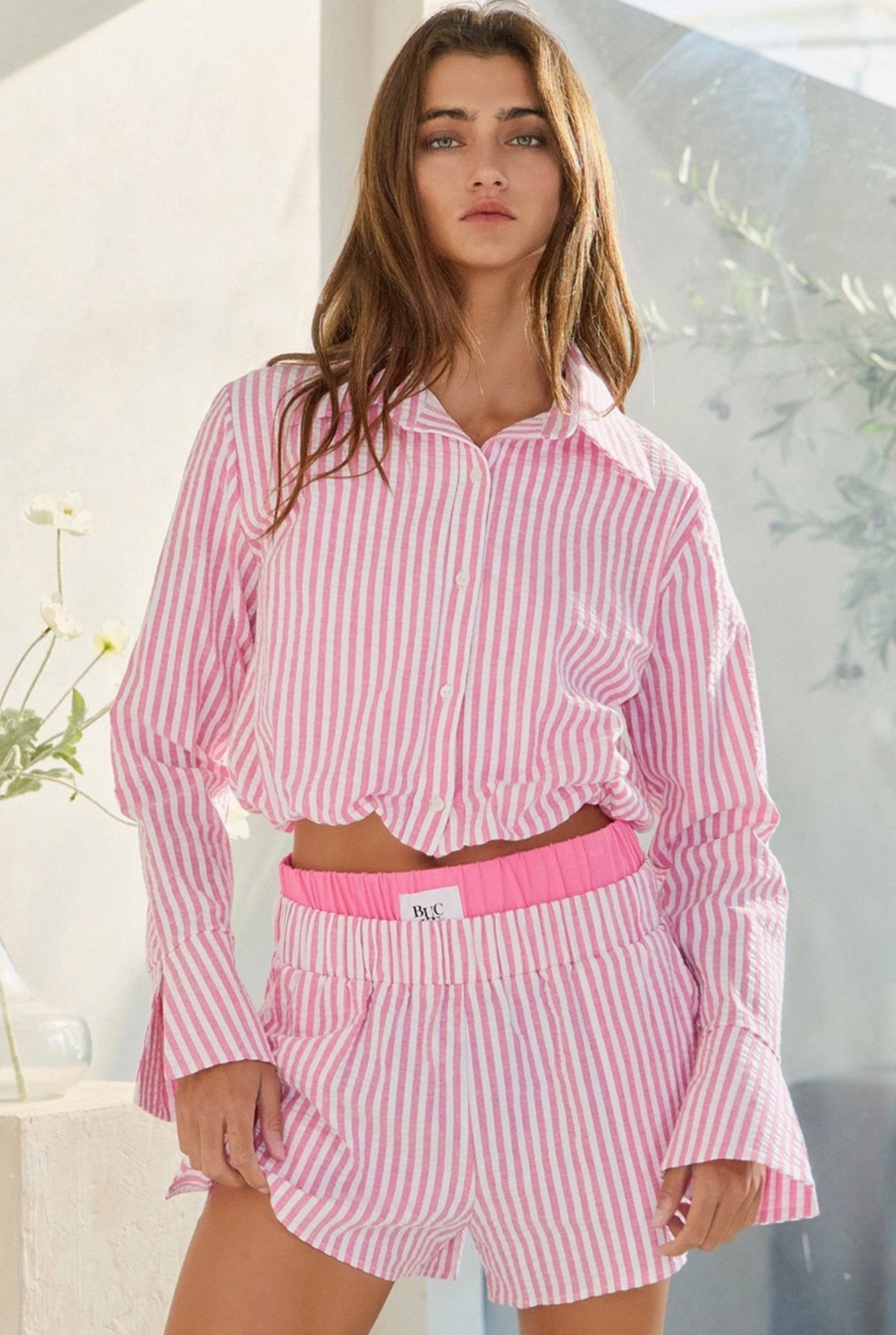 Seersucker Cropped Shirt