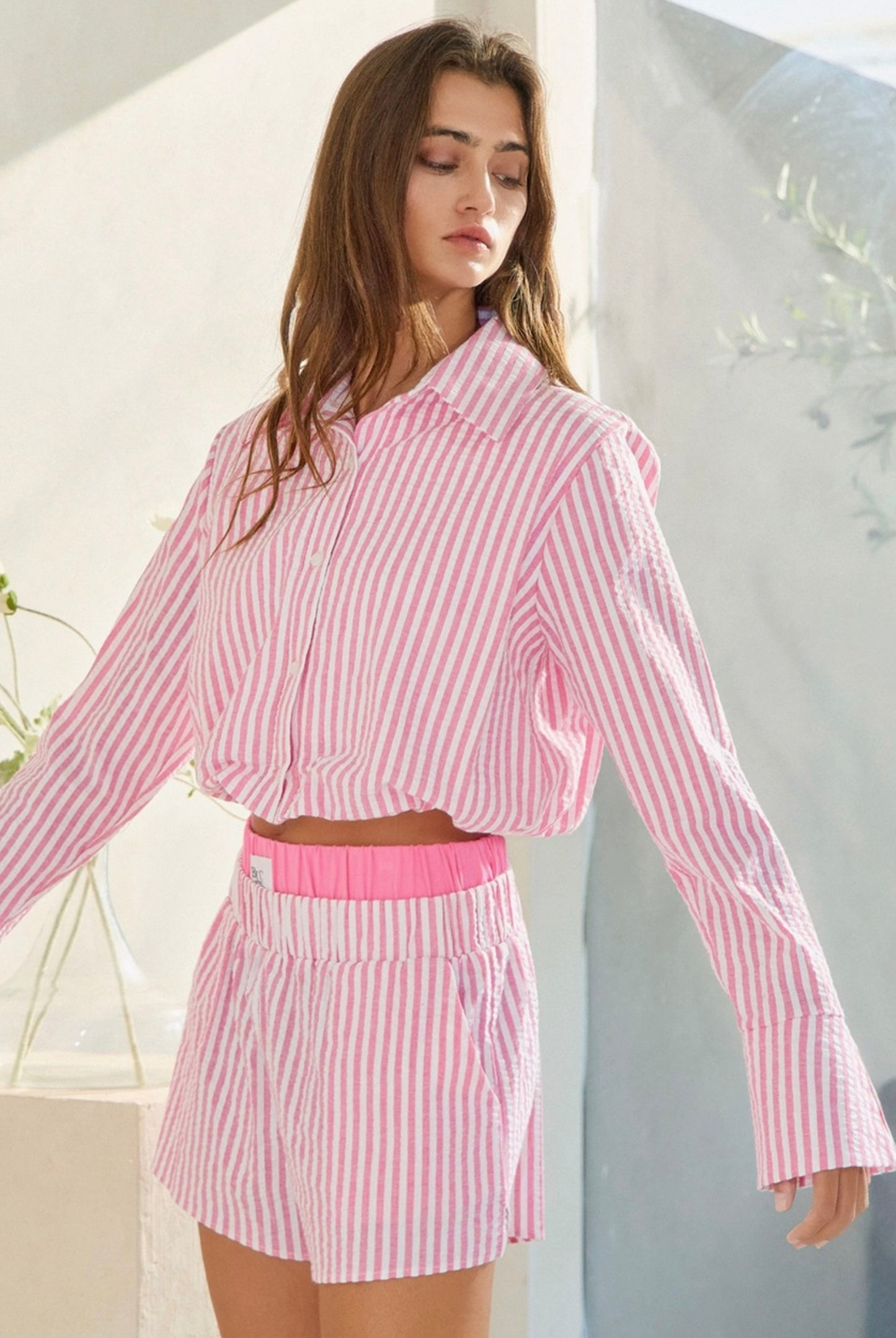 Seersucker Cropped Shirt