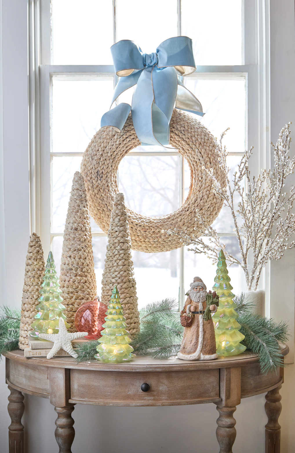 4" Winter Blue Velvet & Champagne Ribbon