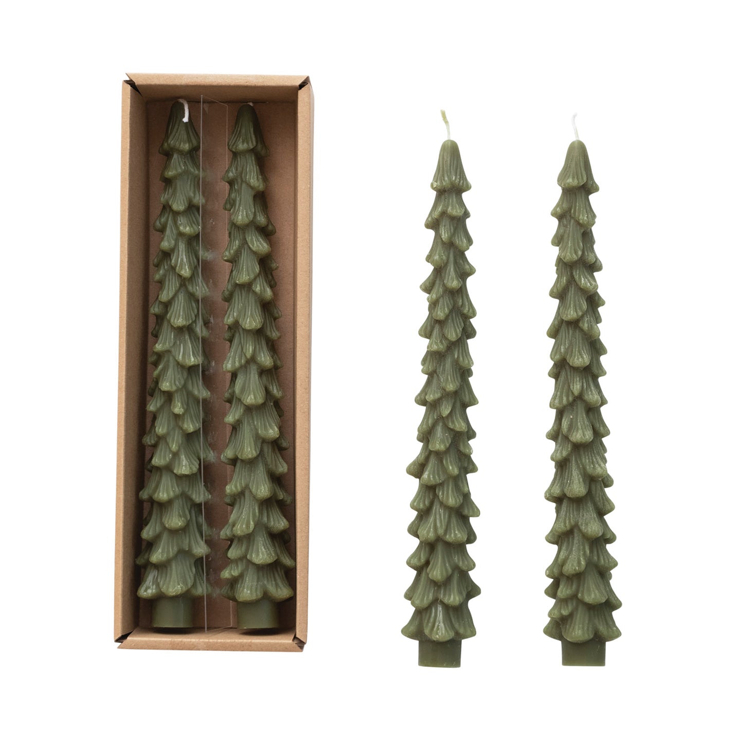 Evergreen Tree Shaped Taper Candles, Set of 2