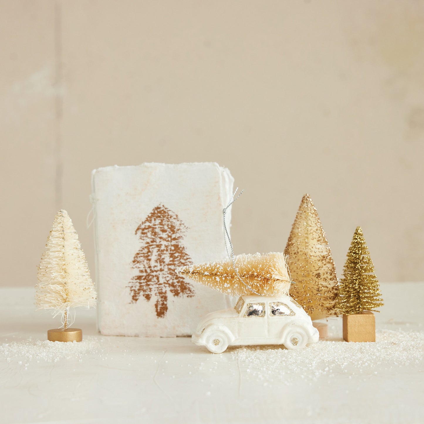 Glass Car Ornament with Bottle Brush Tree