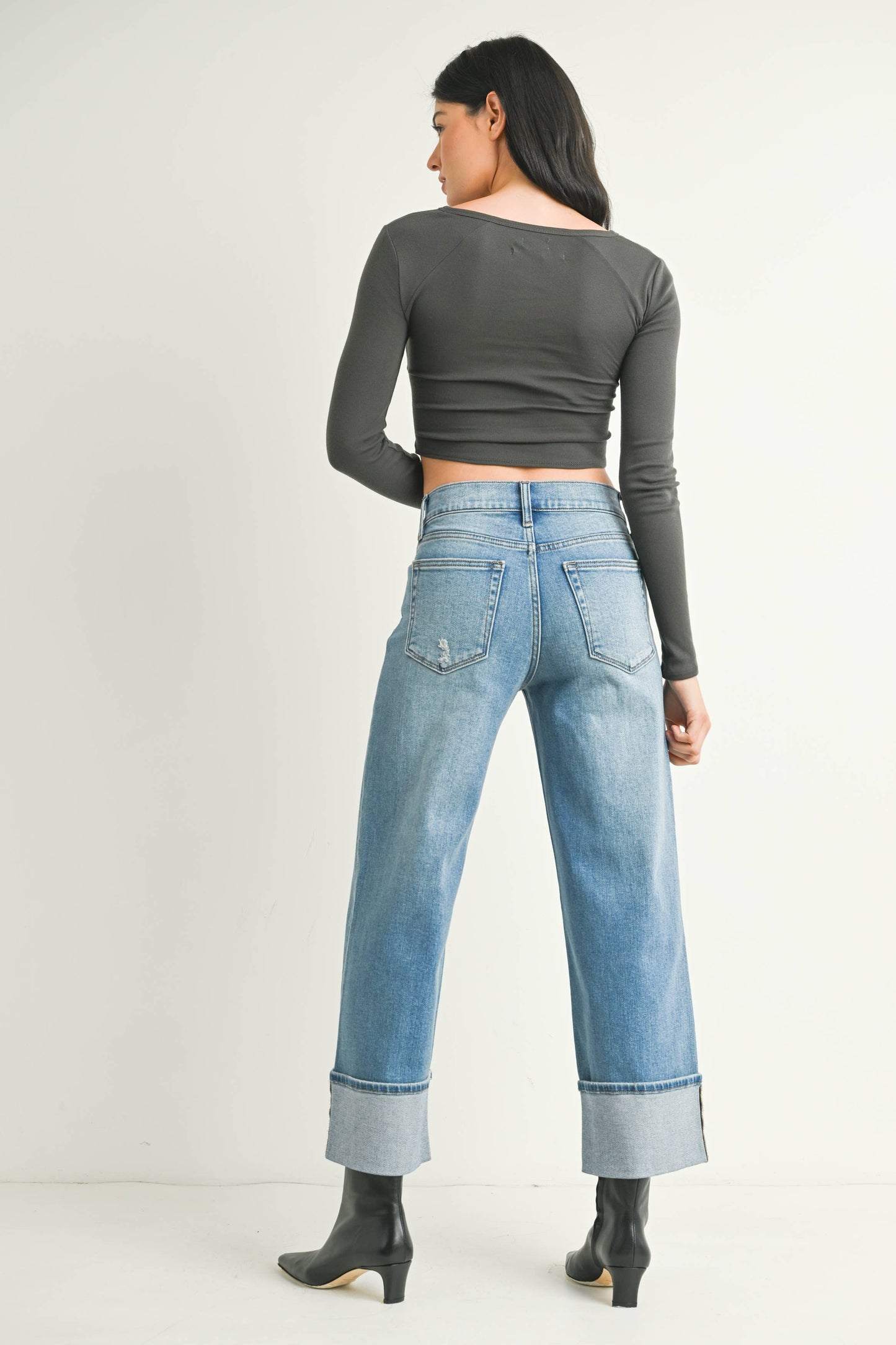Lulu Petite Cuffed Wide Jeans