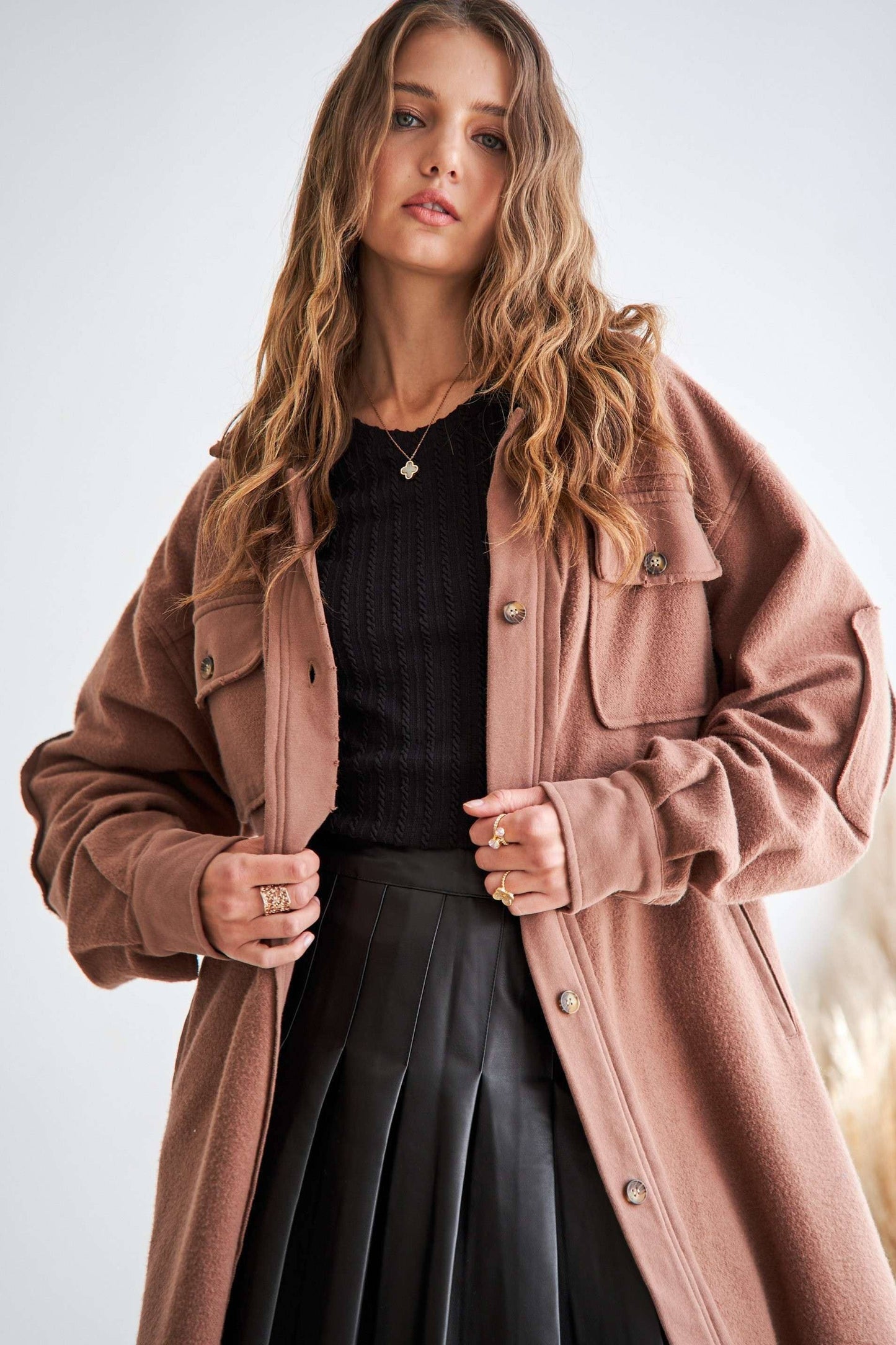 Jade Elbow Patch Shacket -Two Colors