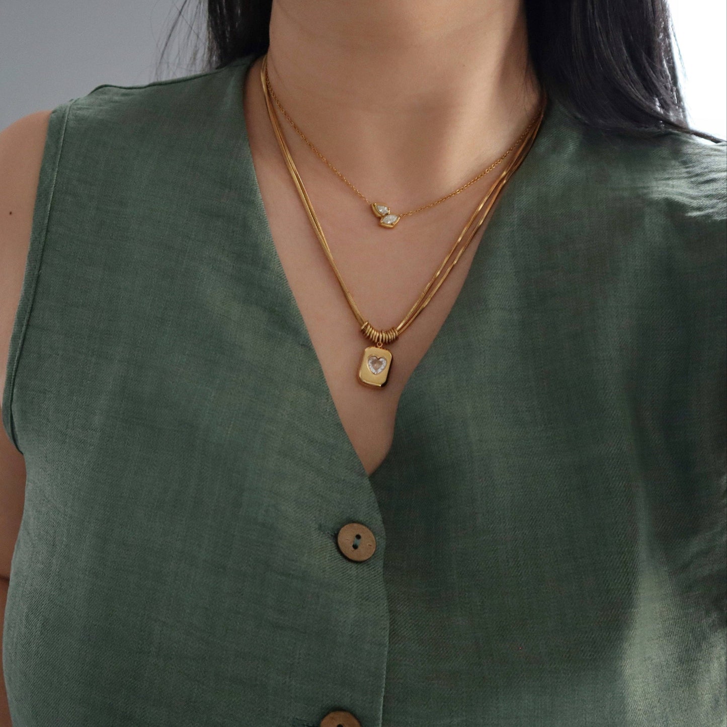 Jules Double Chain Heart Necklace