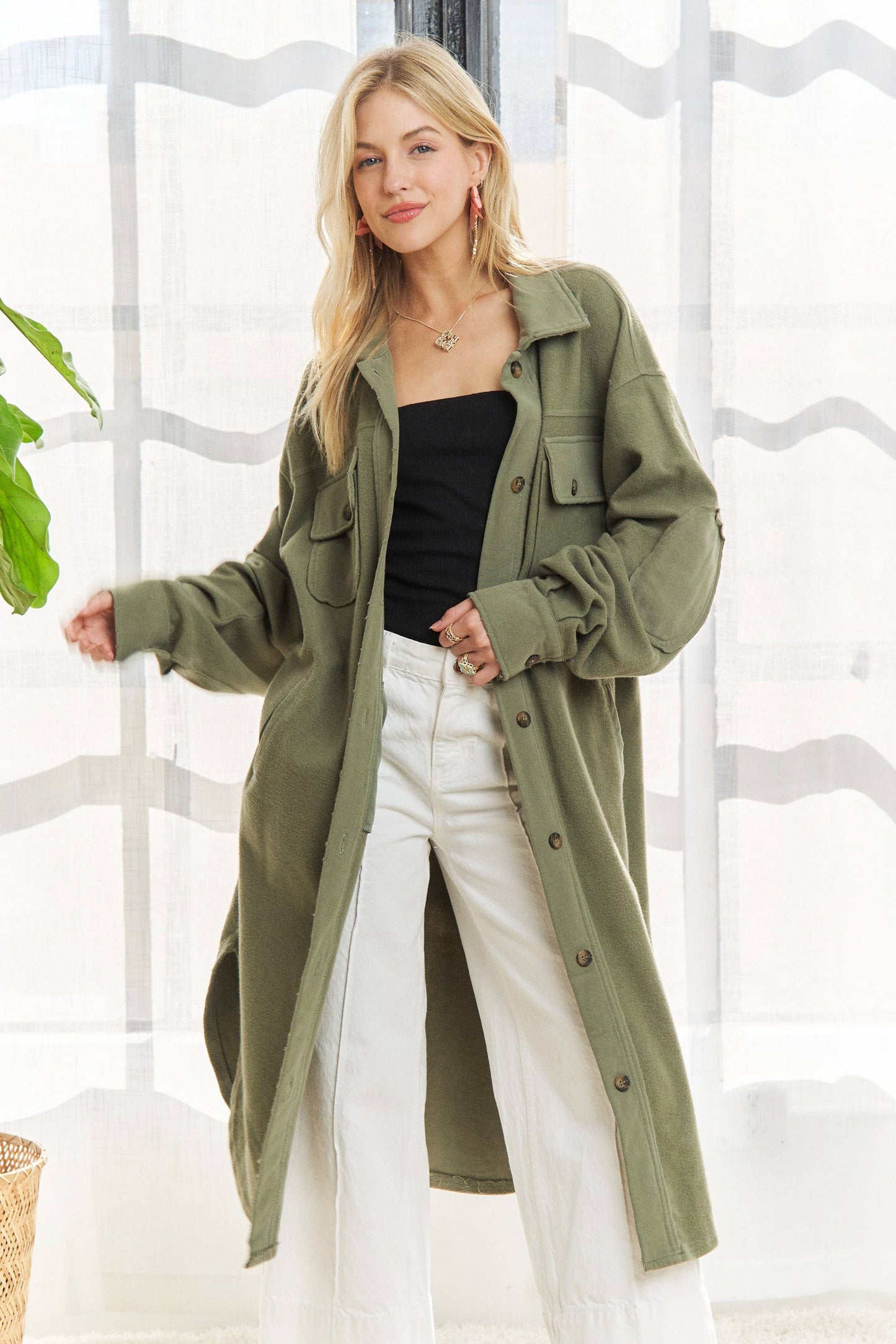 Jade Elbow Patch Shacket -Two Colors