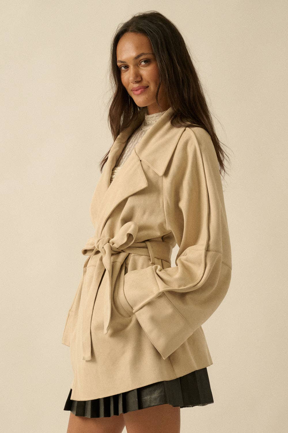 Christa Suede Belted Trench Coat- Two Colors