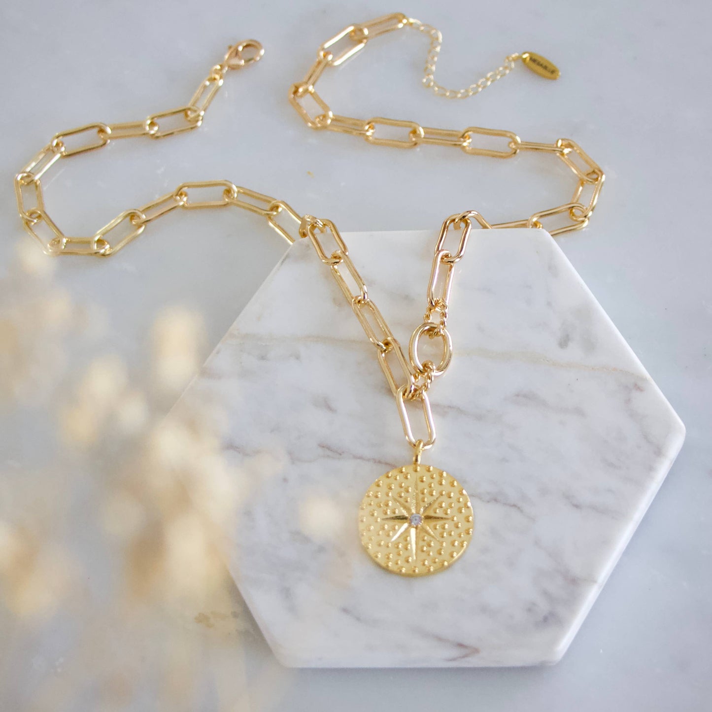 Starburst Coin Paperclip Necklace