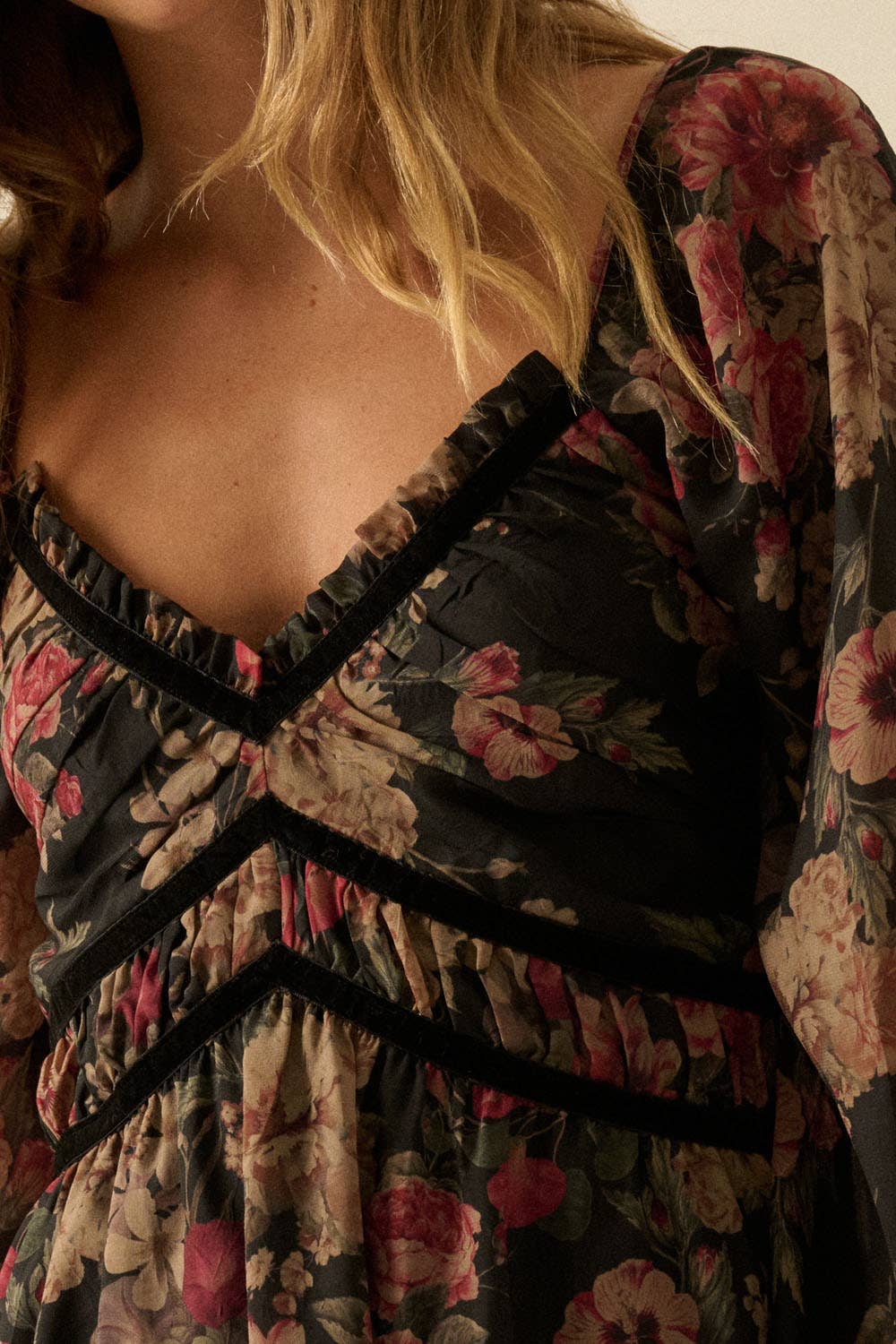 Violet Velvet Trim Maxi Dress