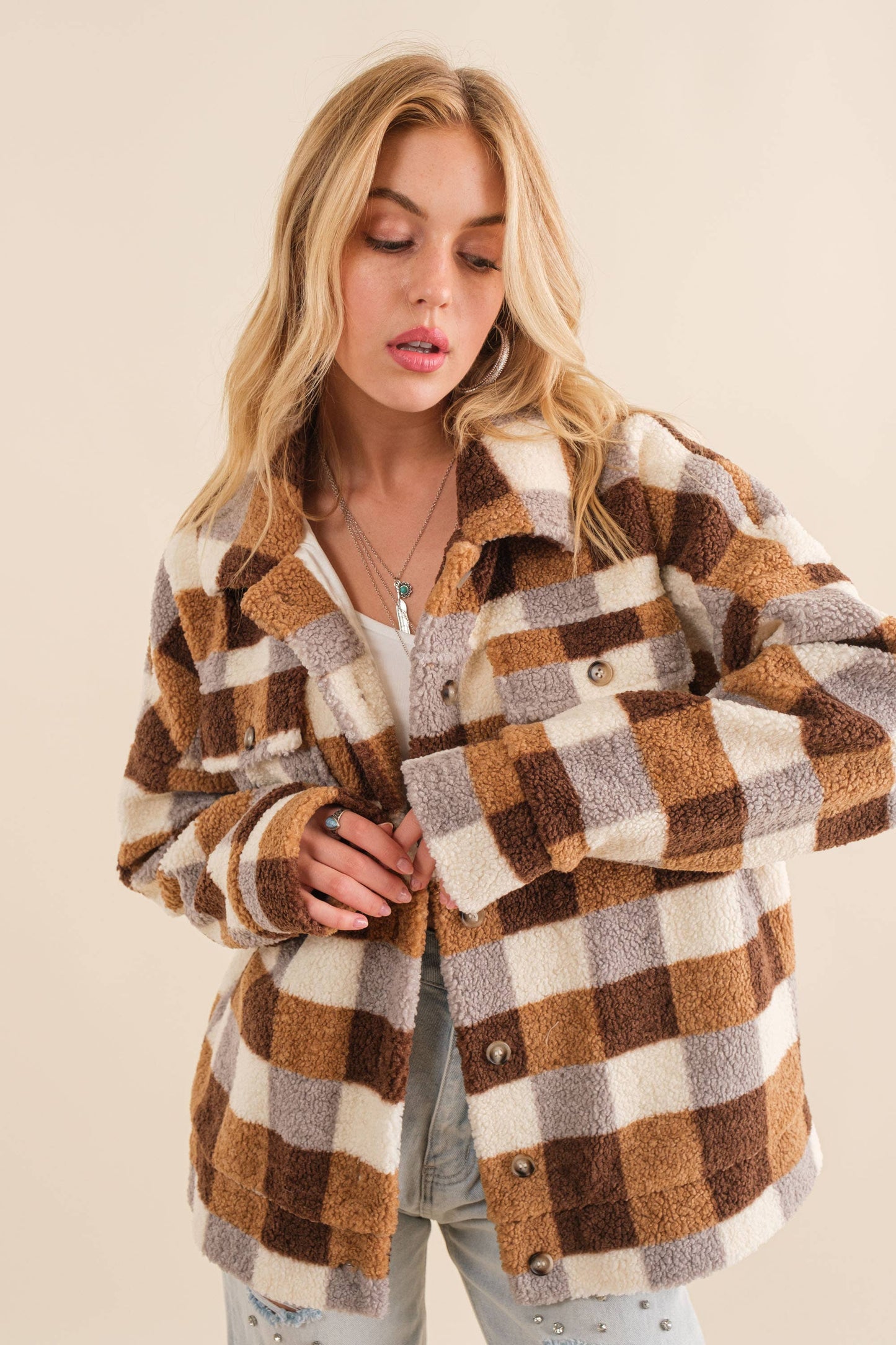 Maddie Checkered Teddy Jacket