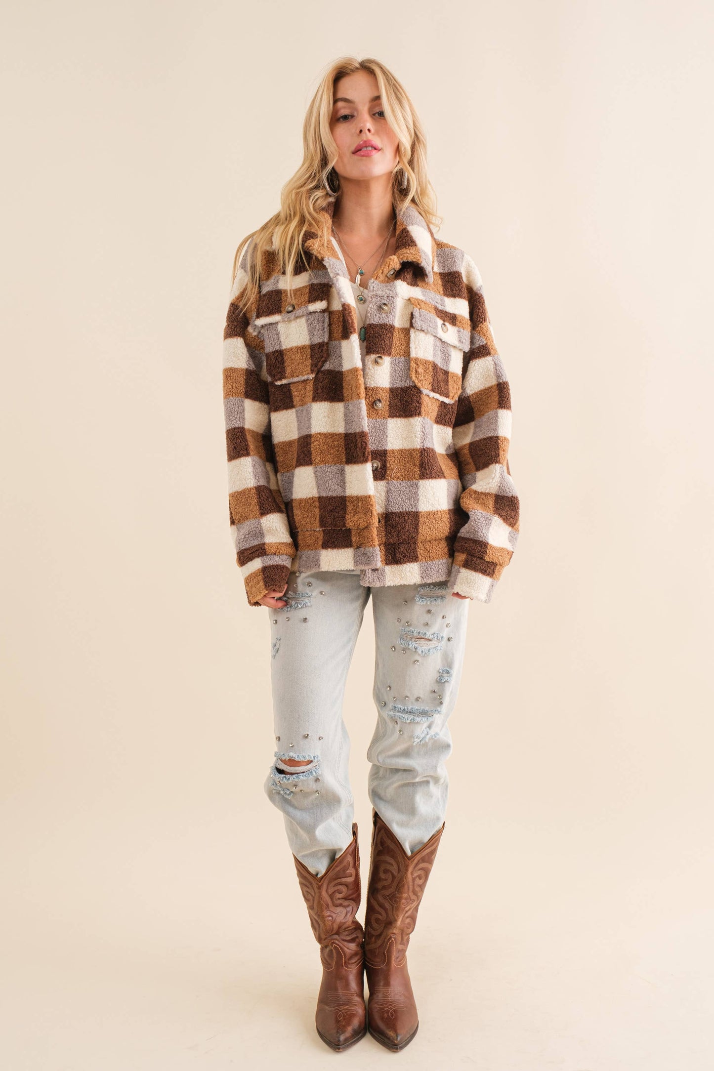 Maddie Checkered Teddy Jacket