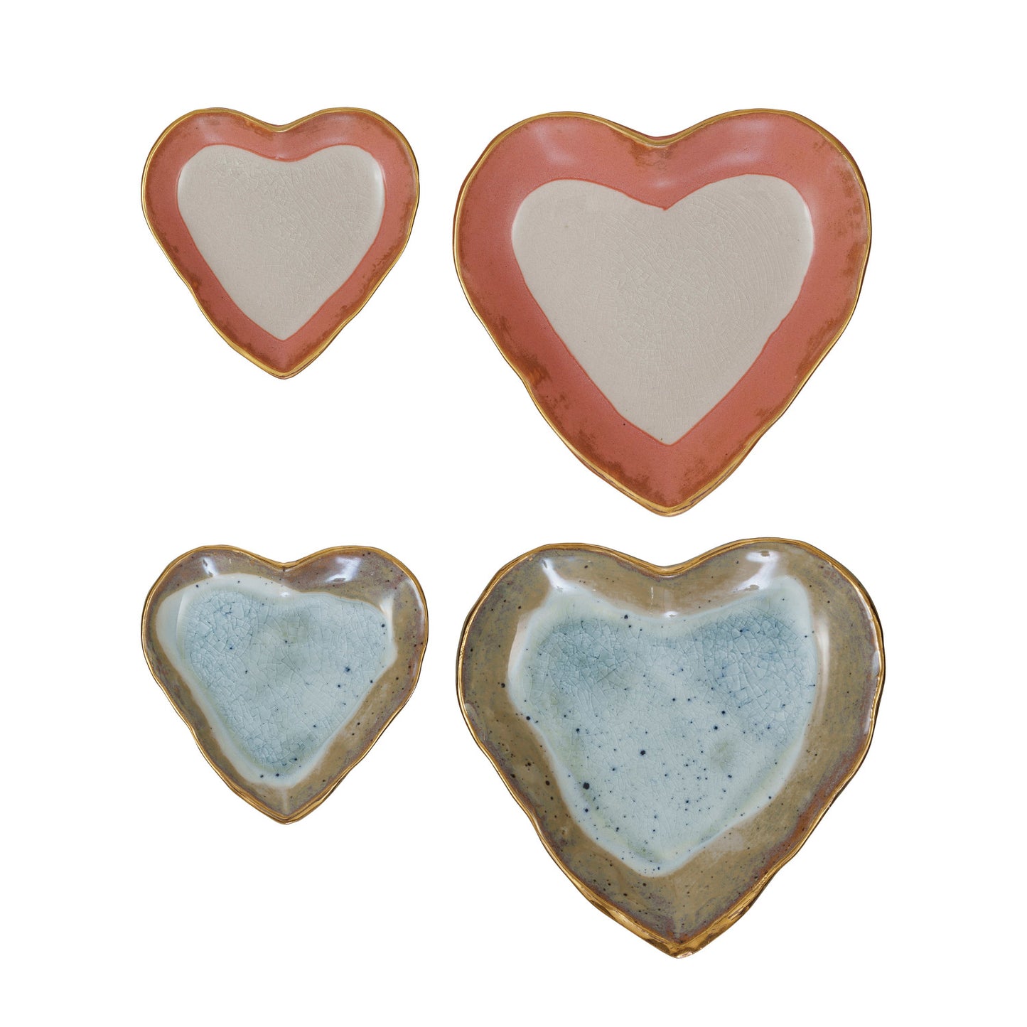 Stoneware Heart Dish w/ Gold Edge, 2 Colors, Set of 2 (Each One Will Vary)