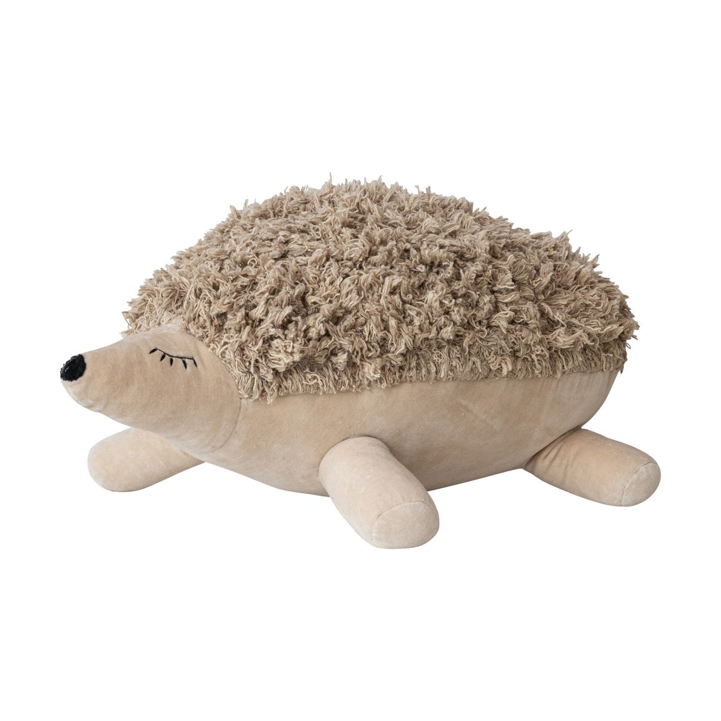 Cotton & Velvet Tufted Hedgehog Toy with Embroidery, Brown