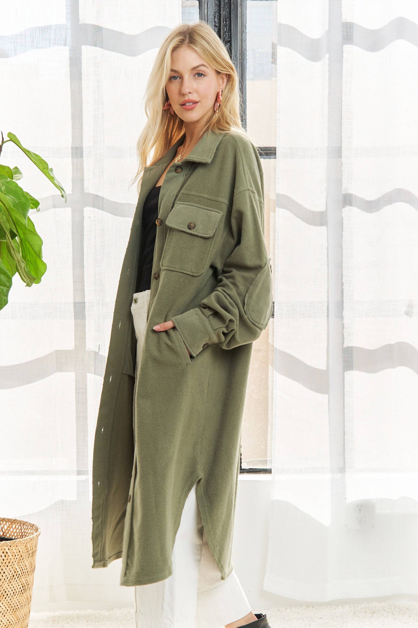 Jade Elbow Patch Shacket -Two Colors