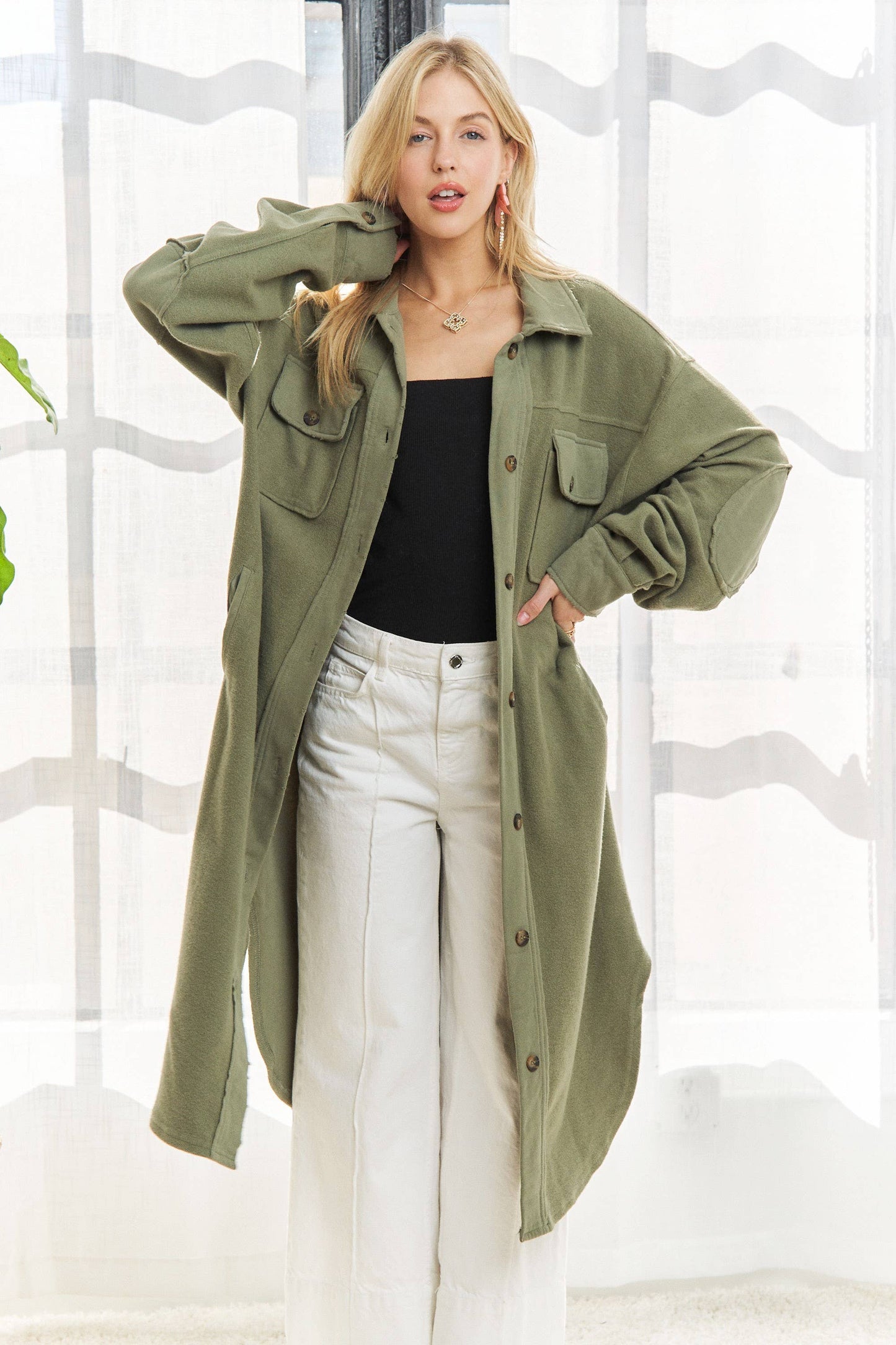 Jade Elbow Patch Shacket -Two Colors