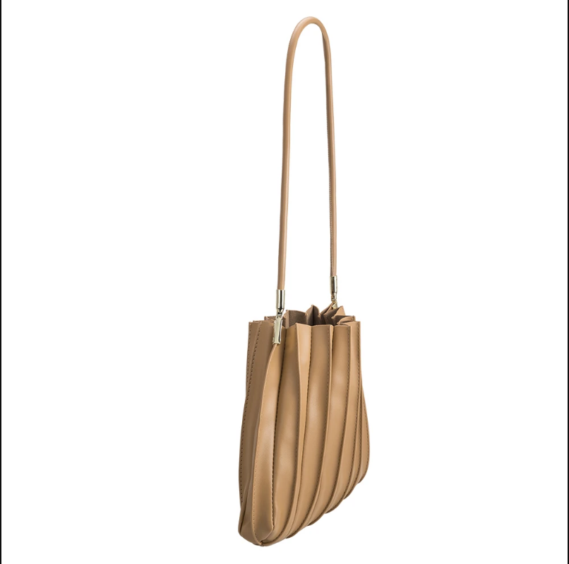 Carrie Pleated Shoulder Bag - Tan