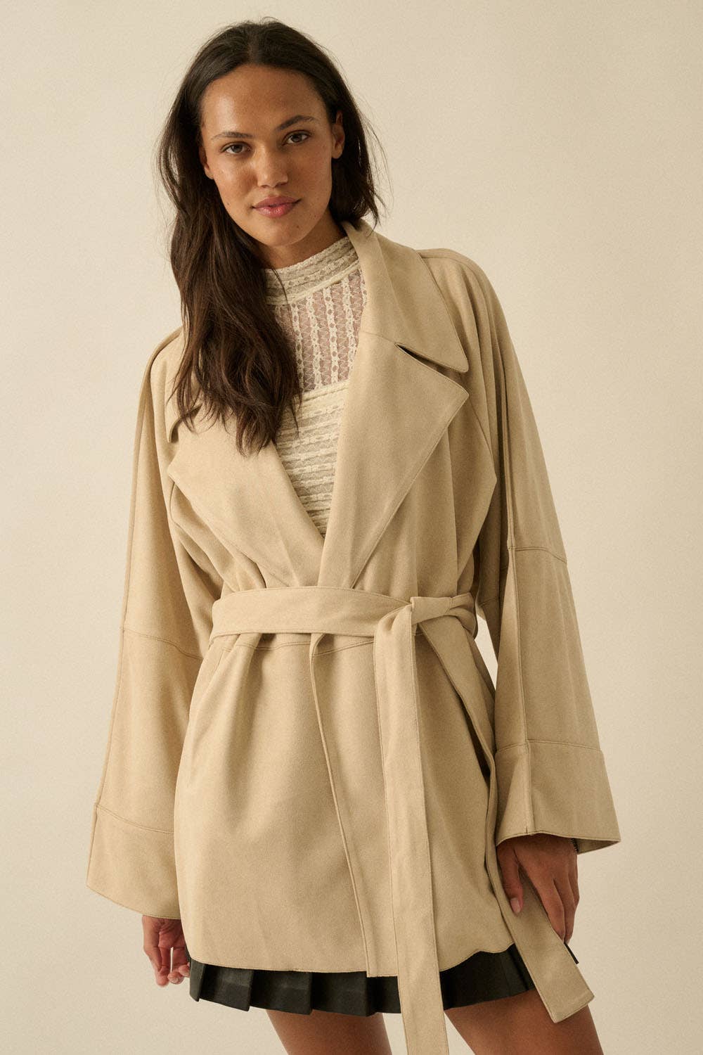Christa Suede Belted Trench Coat- Two Colors