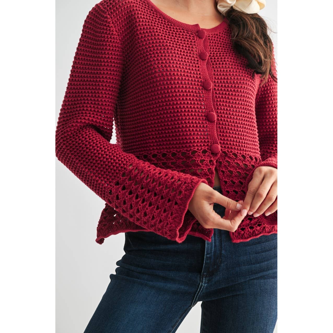 Crimson Crochet Cardigan