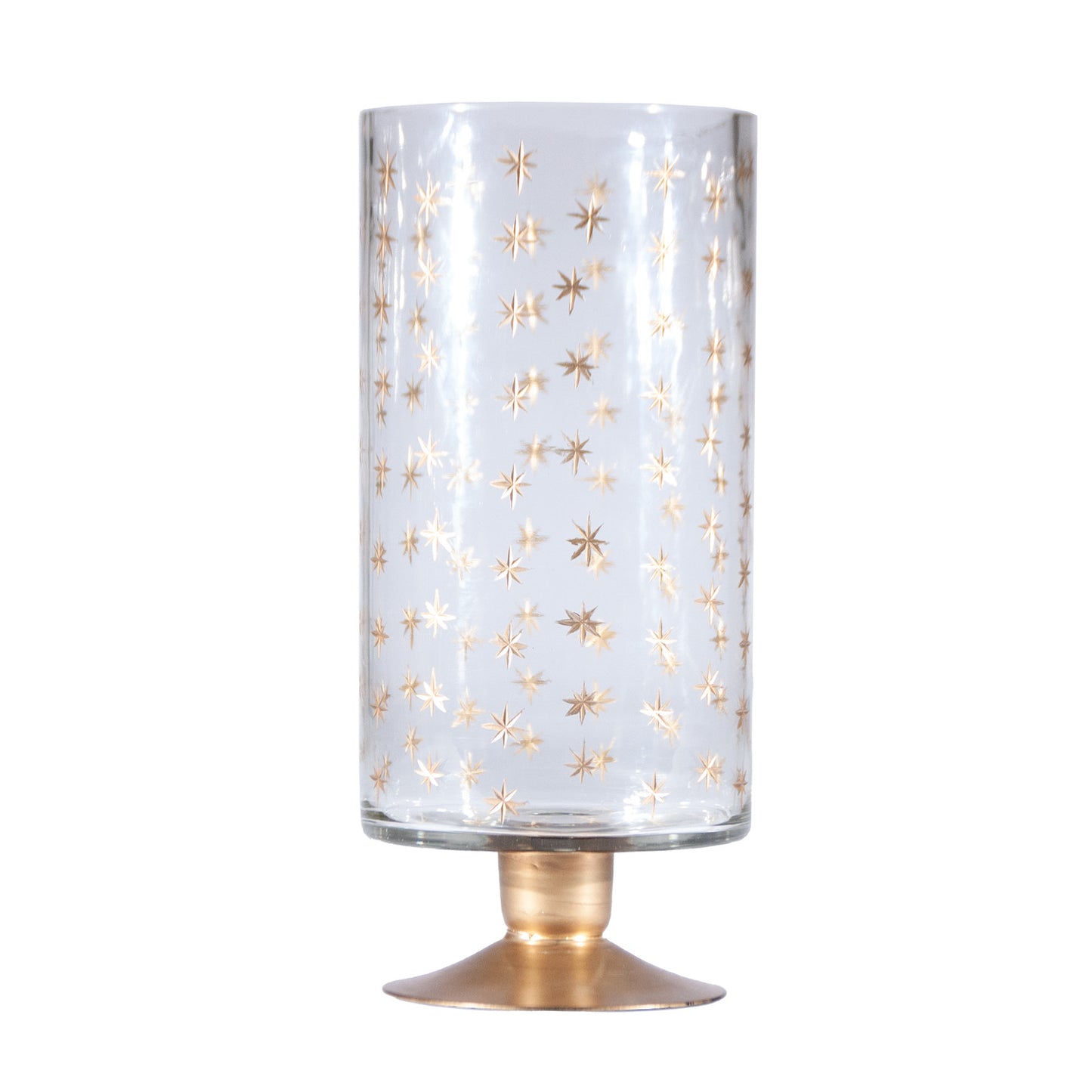 Hand-Painted Etched Glass Footed Hurricane with Starburst Pattern